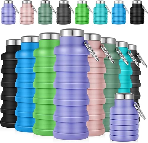 Lallisa 8 botellas de agua plegables de silicona reutilizables a granel, botellas de agua plegables de 17 onzas, botella deportiva ligera portátil