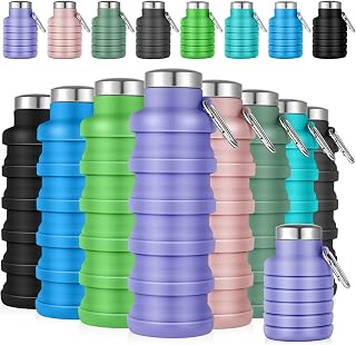 Lallisa 8 Pcs Collapsible Water Bottles Bulk Reusable Silicone Foldable Water Bottles 17 oz Portable Lightweight Sports Bottle with Carabiner for Gym Hiking Camping Travel(Fresh Colors)