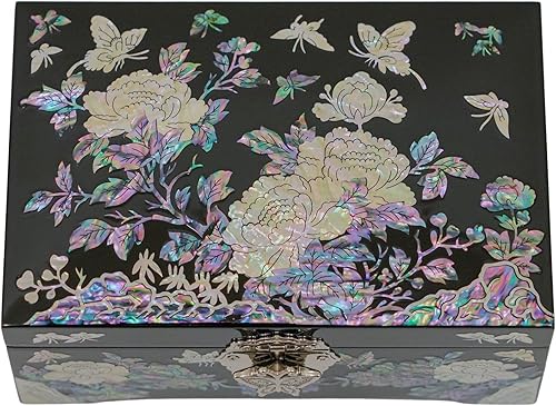 February Mountain Caja organizadora de joyas de nácar con bandeja para anillos, regalos para mujeres, regalo único para mujeres que lo tienen todo