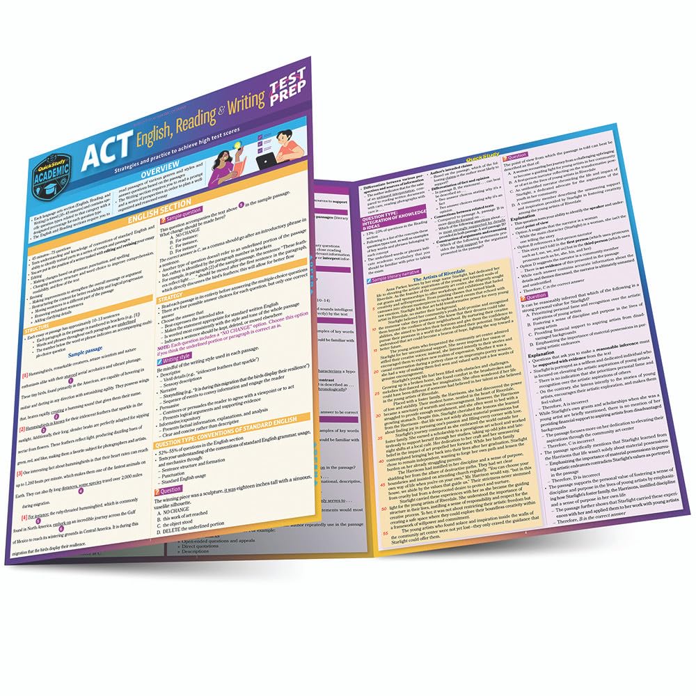 ACT English, Reading & Writing Test Prep: a QuickStudy Laminated Reference Guide
