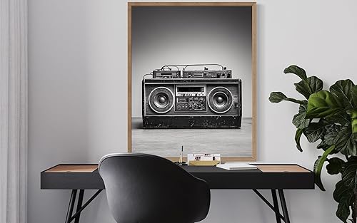 Miniatura 2 de Boombox - Póster musical musical instrumental para pared, color blanco y negro, fotografía, arte musical, dormitorio u oficina, sala de estar,