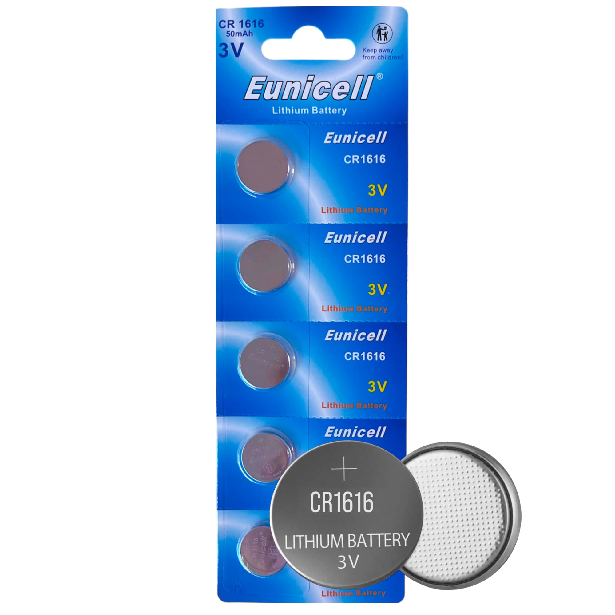 CR1616 Batteries (5 pack) Lithium Coin Button Cell 3V DL1616 1616 ECR1616 CR1616 for Watches, Car Key Fobs, Calculators, Toys, Motherboard Backup, LEDs, Medical Devices