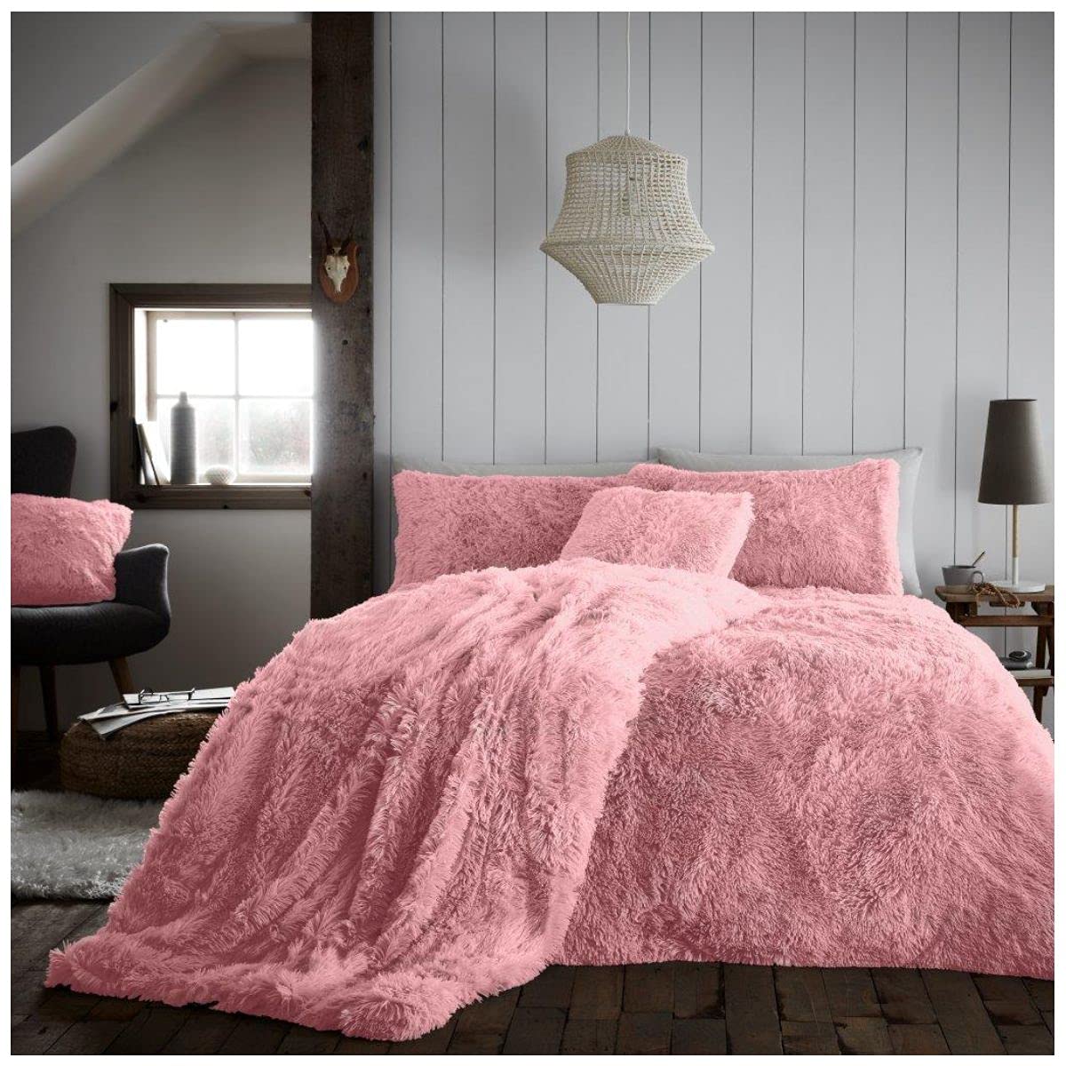 GC GAVENO CAVAILIA Sherpa Hug and Snug Teddy Fleece Duvet Set, Thermal Warm Fuzzy Teddy Bear Bedding, Extra Fluffy & Shaggy Single Quilt Covers Bedset With Pillowcase, Pink