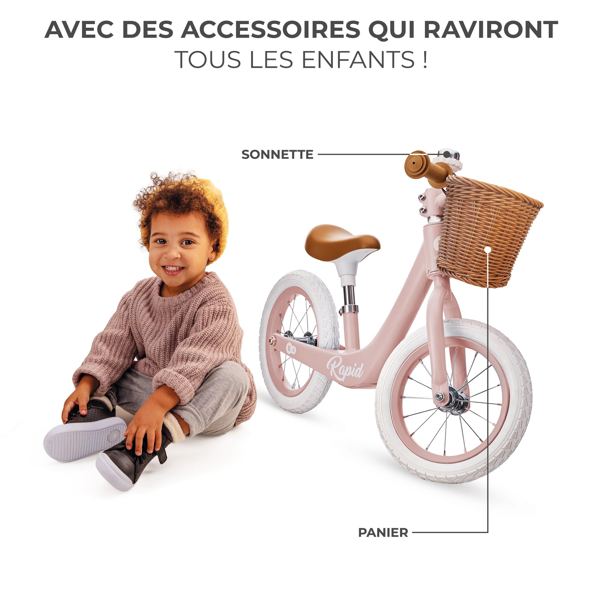 Kinderkraft Rapid 2 Draisienne Métal Vélo sans Pédale Siège Réglable Rétro Enfants 2 Ans 3,7 kg