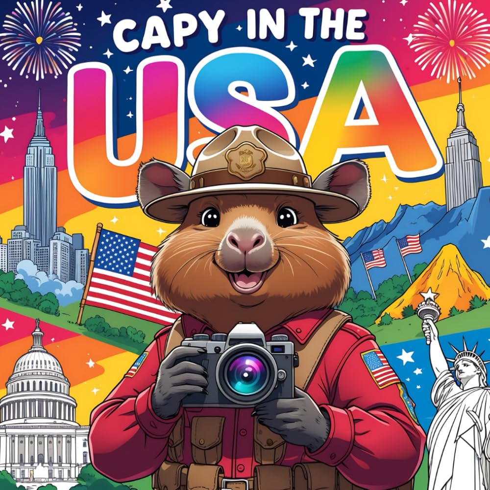 Capy In the USA: Bold & Easy +45 Coloring Pages Of Capybara Visiting The Famous Landmarks & Places In The Us | Perfect For all Ages