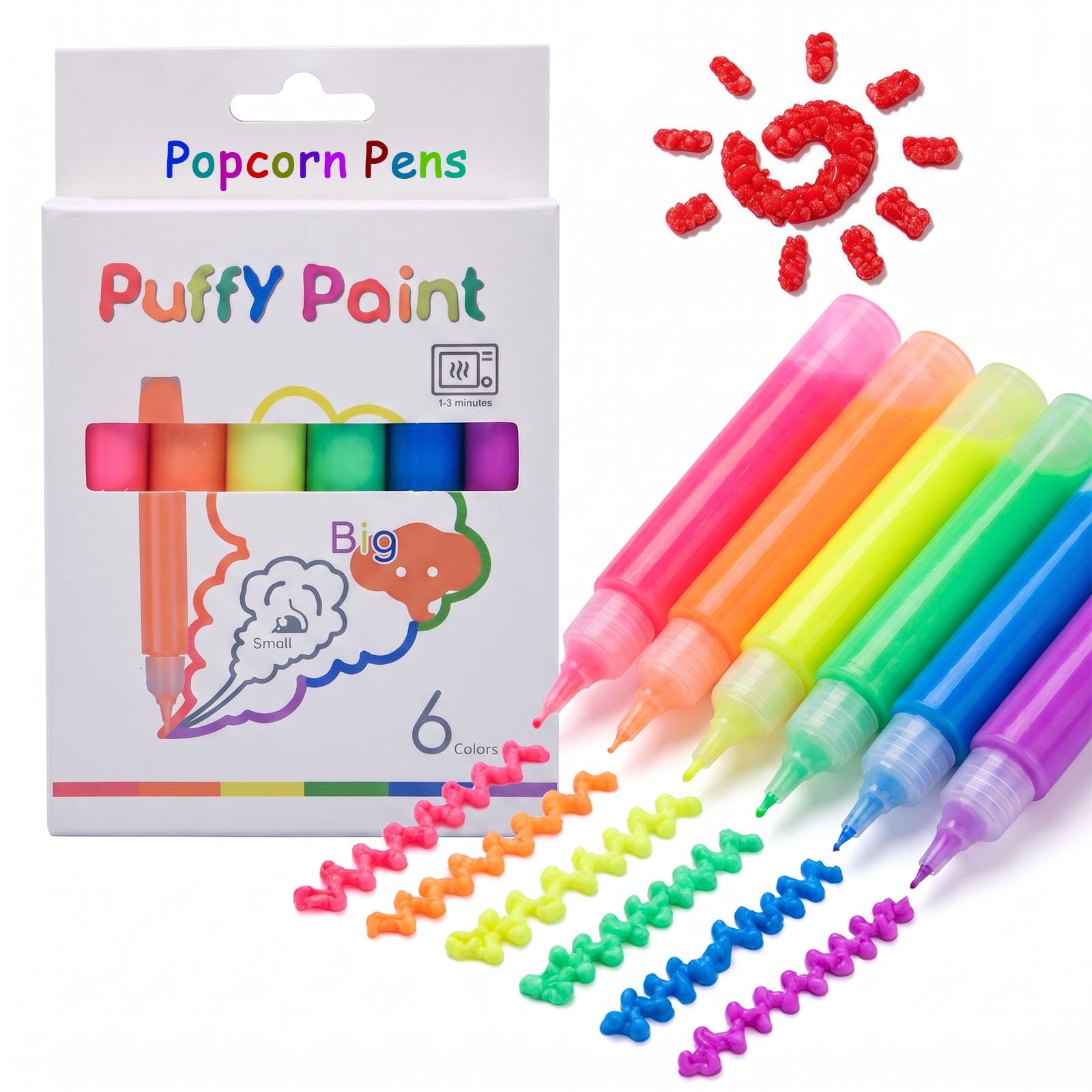 ZMMCHCG Popcorn Pens, Bubble Popcorn Drawing Pens for Kids, 3d Relief Art Pen, Magic Puffy Bubble Popcornpens, Diy Puffy Paint Markers, Pop corn Puff Pen Kit for Expanding Foam, 6 Colours