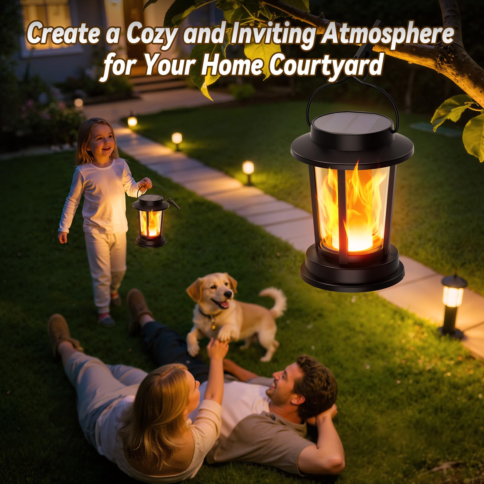 WdtPro 4 Pack Solar Lanterns Outdoor Waterproof, Upgraded Flickering Flame Solar Lights Outdoor, Solar Powered Lanterns Decorative, Hanging Solar Lantern for Patio Garden Yard Path Porch Tree Decor — view 7