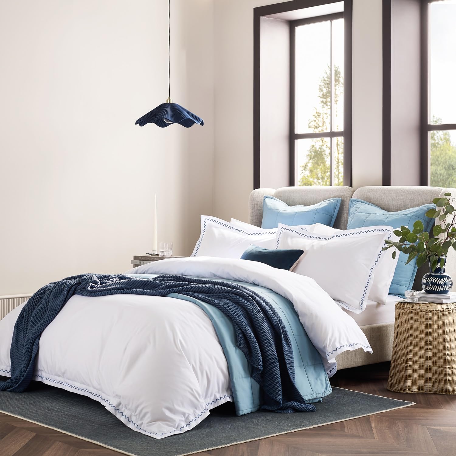 Christy White Wave Embroidery Duvet Set