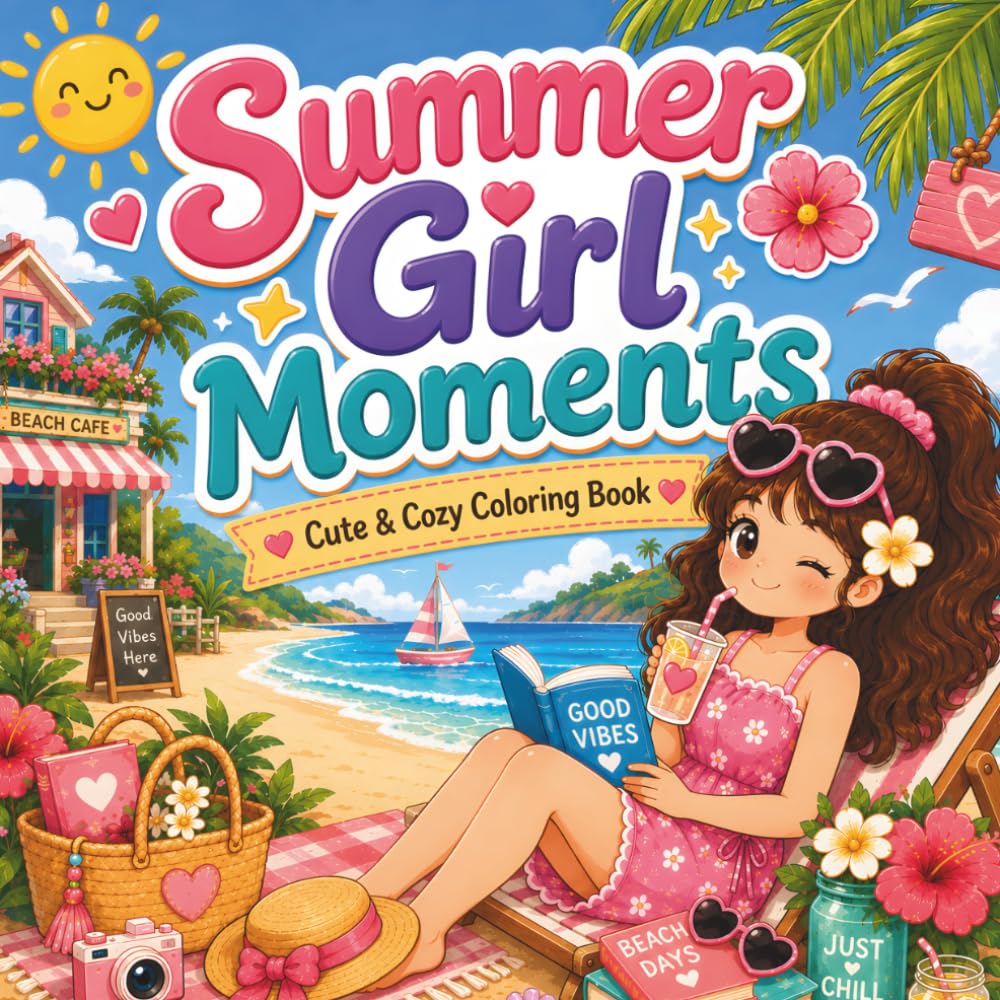 Summer Girl Moments Coloring Book: Cute & Cozy Relaxing Coloring Pages with Chill Daily Life Scenes, Calm Activities, Poolside Vibes, Cafés, Beach Days, and Self-Care Moments for Teens & Adults