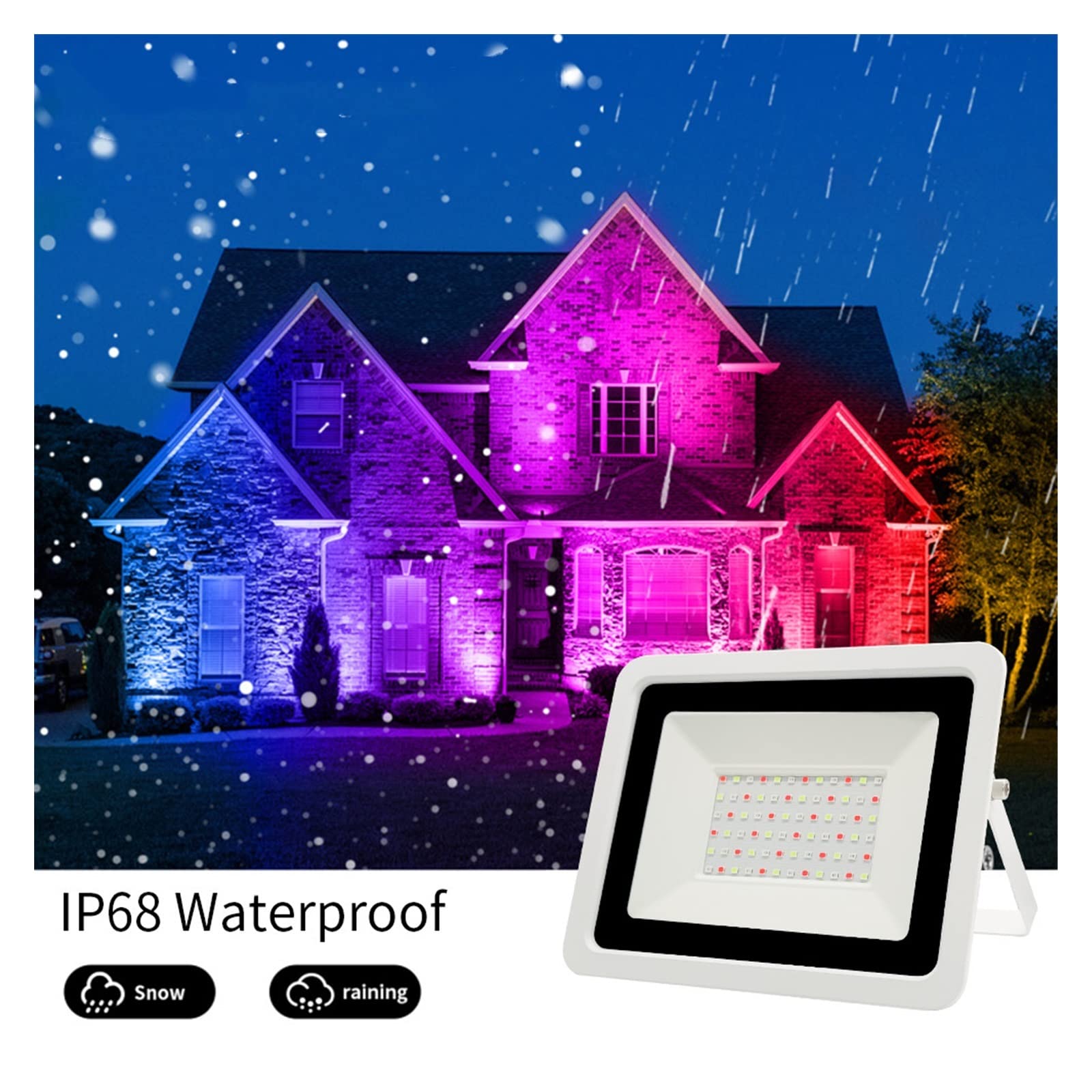 LED RGB Reflektor 5 Aplikacja 0W 100W Inteligentne światło powodziowe oświetlenie zewnętrzne IP68 Wodoodporny reflektorów,Niezrównana luminescencja(WHITE SHELL_50W)