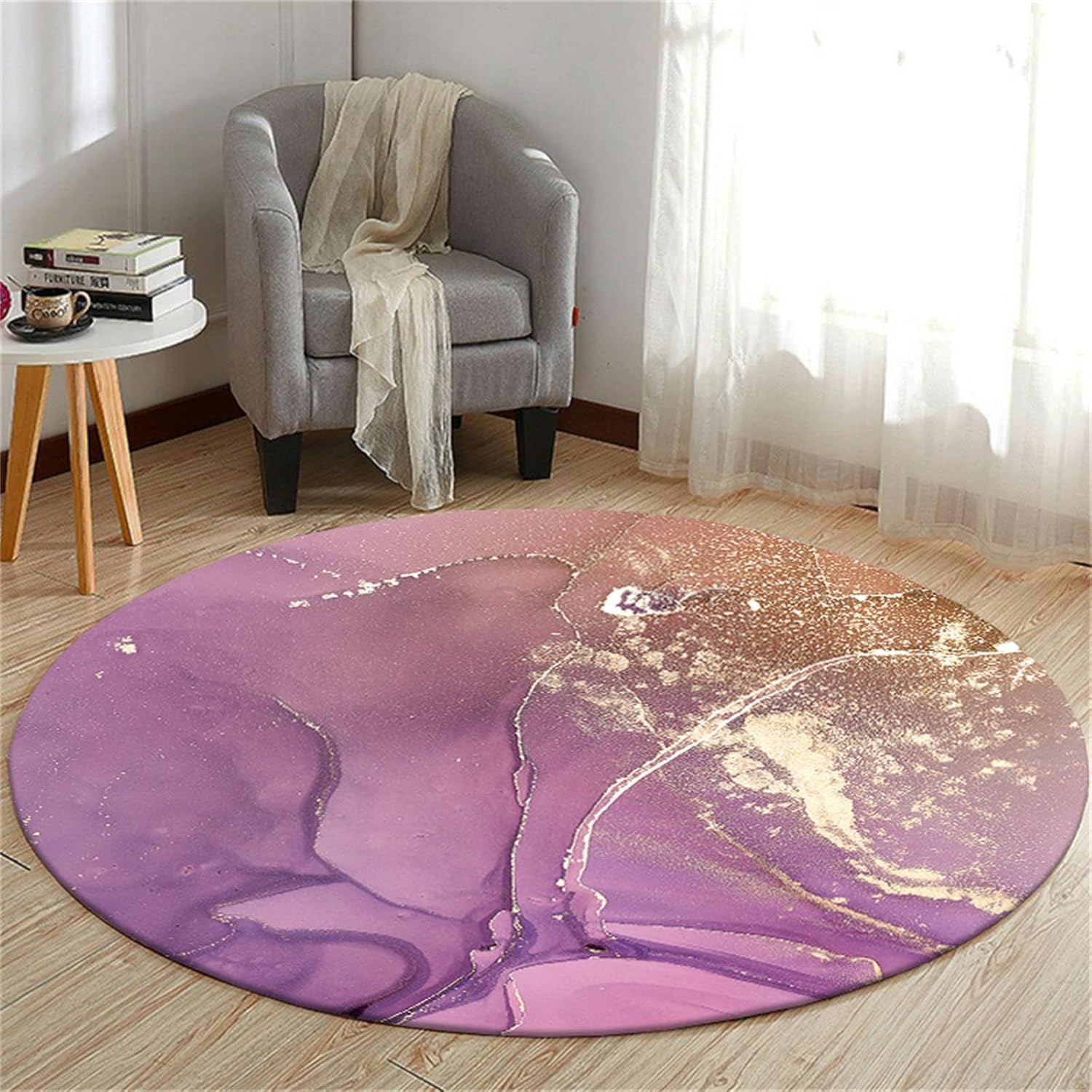 SSDDLZEQ Premium durable range Multifunctional Protective Mat For Round Computer Chairs, Suitable For Wooden Floors(Purple Gold Marble,140cm)