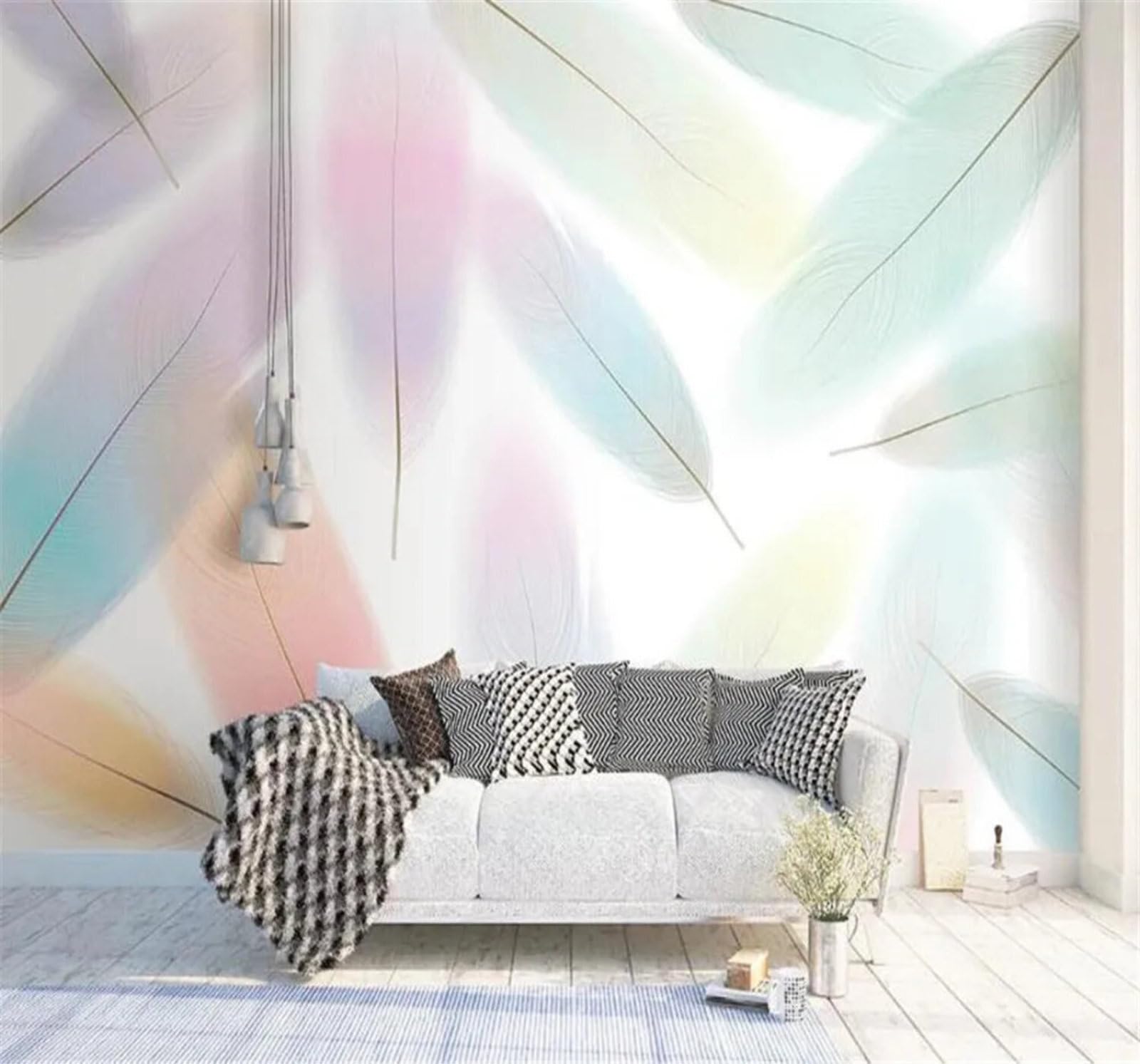 Tzxztt Art Minimalist Gradient Fresh Feathers Modern 3D Wallpaper Premium Textured Silk Neutral Tones Material Ideal for Living Room Bedroom-430cm×300cm