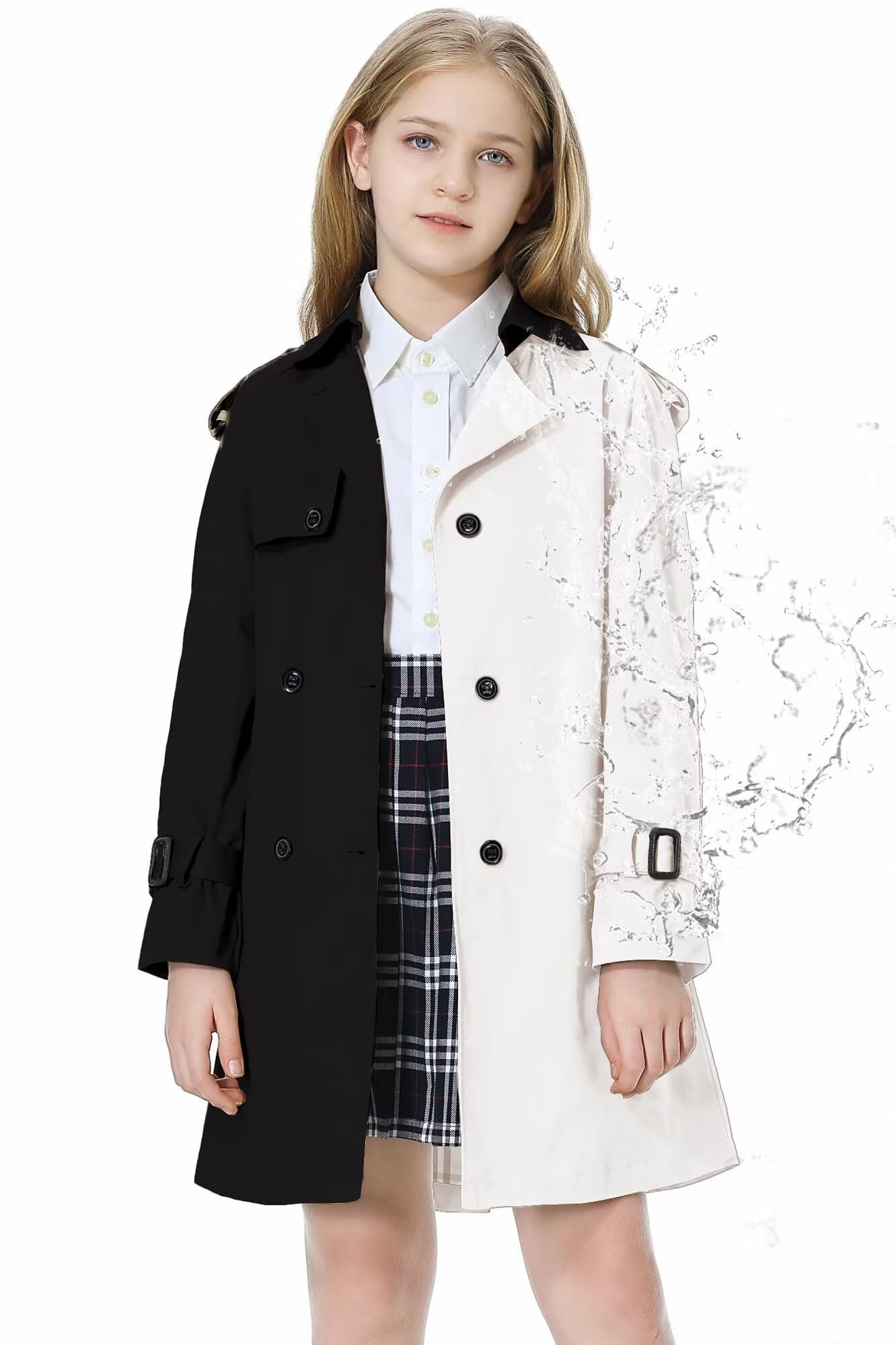 Betusline Womens &amp; Girls Waterproof Trench Coat Double Breasted Lapel Overcoat Outerwear, 3 Years - Women 2XL