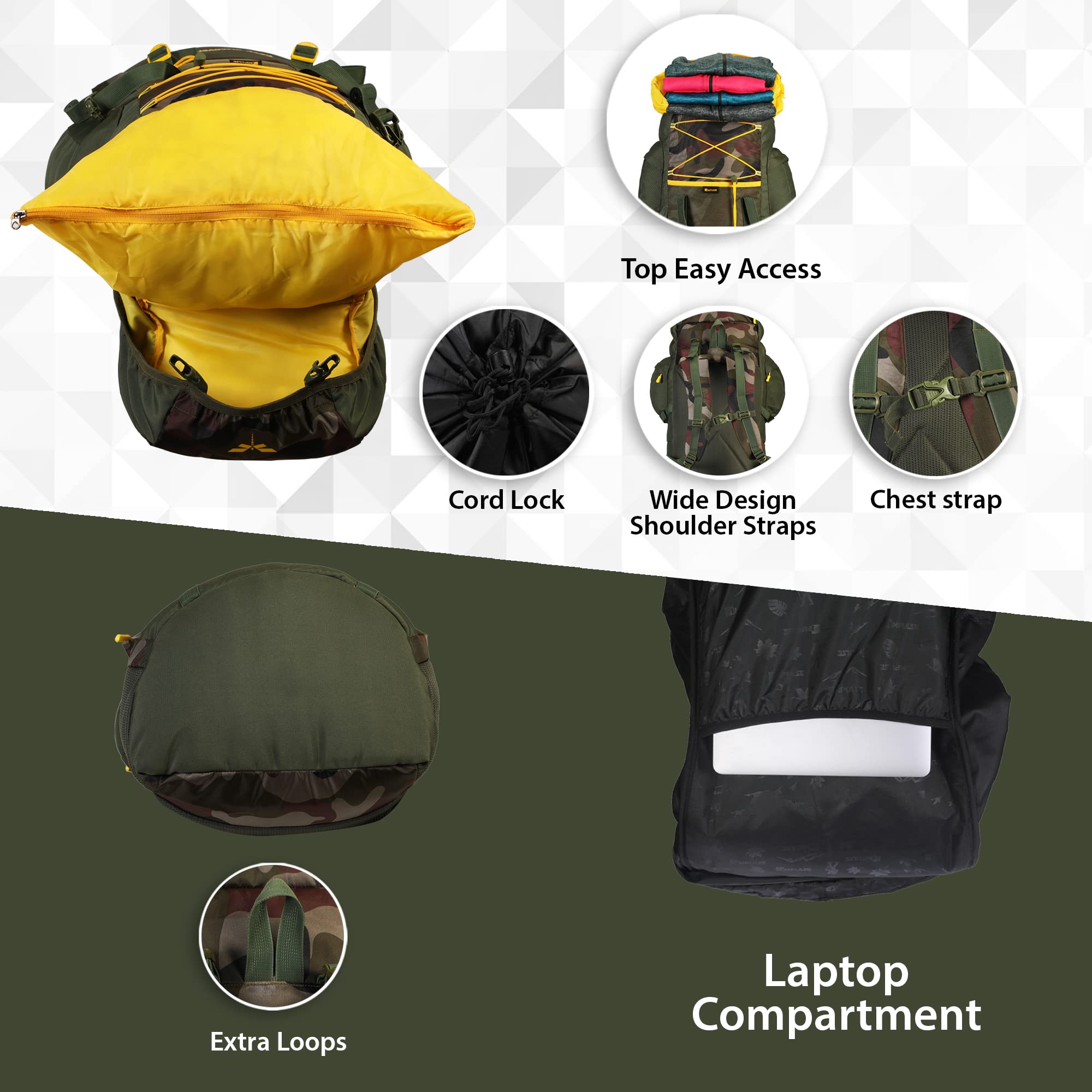 Impulse Rucksack 75L Large Travel Backpack For Men - Tourist, Hiking, Trekking, Camping Banyan Camo Bag With 1 Year Warranty 2
