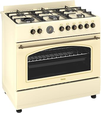 Ferre F9S60E7-CR-RETRO 90cm Dual Fuel Range Cooker With Double Turbo Fan & 6 Burner1 Wok - Cream [Energy Class B]