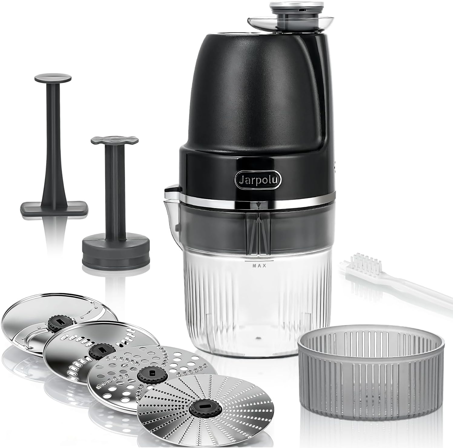 - 4 in 1 Electric Cheese Grater, Multifunctional Food Processing Machine, Labor-Saving Potato Shredder, Home Kitchen Vegetables Chopper, Suitable for Spice Veggies Fruits Nuts Biscuit, Black
