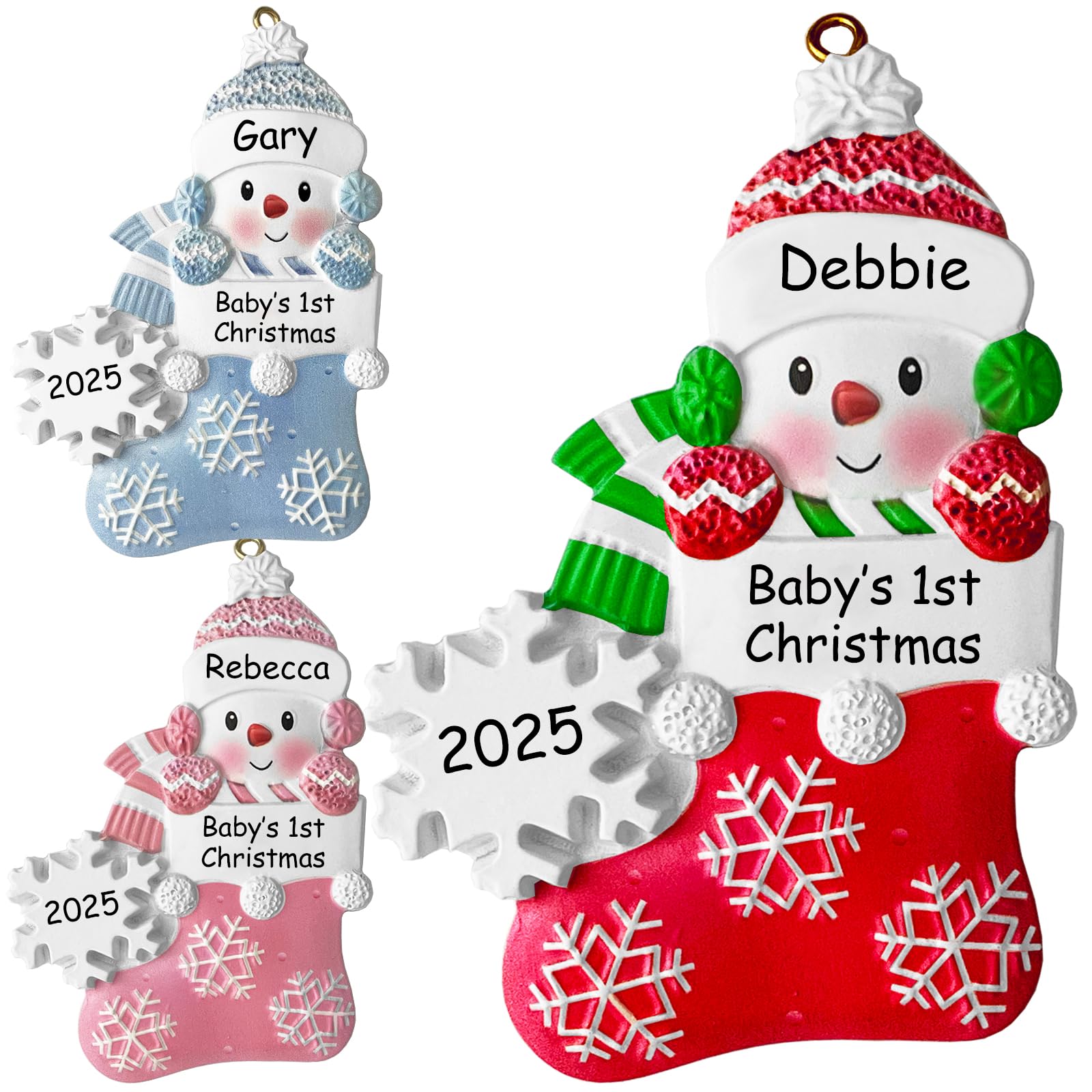 Babys First Christmas Ornament 2025 Boy Girl,Personalized Christmas Ornaments - 3 Color Options - Cusotm Snow Baby Ornaments 2025 w/Name and Year,