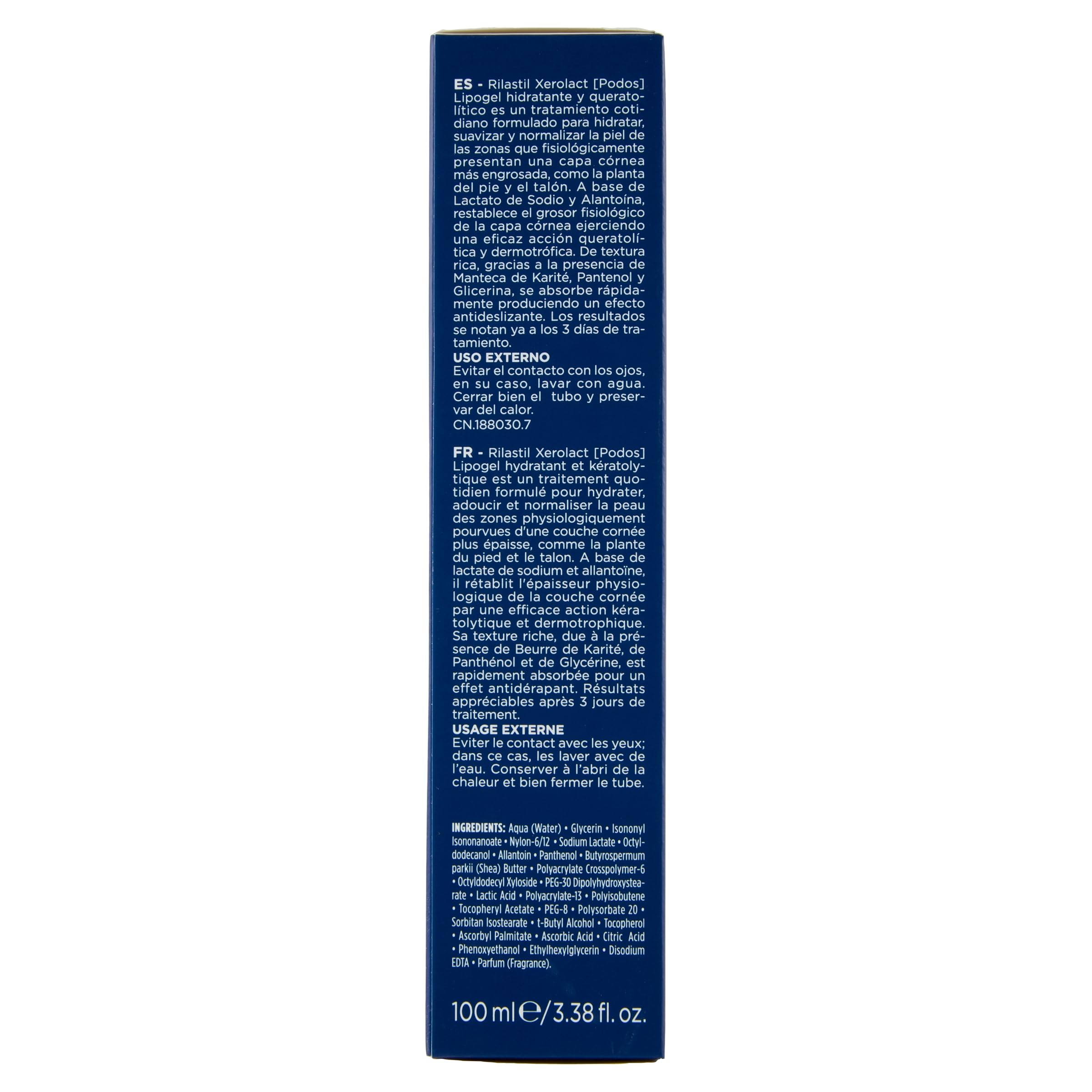 Rilastil Xerolact Podos Lipogel, Trattamento Idratante e Cheratolitico, Texture Ricca, Formula Antiscivolo con Sodio Lattato, Allantoina, Confezione da 100ml