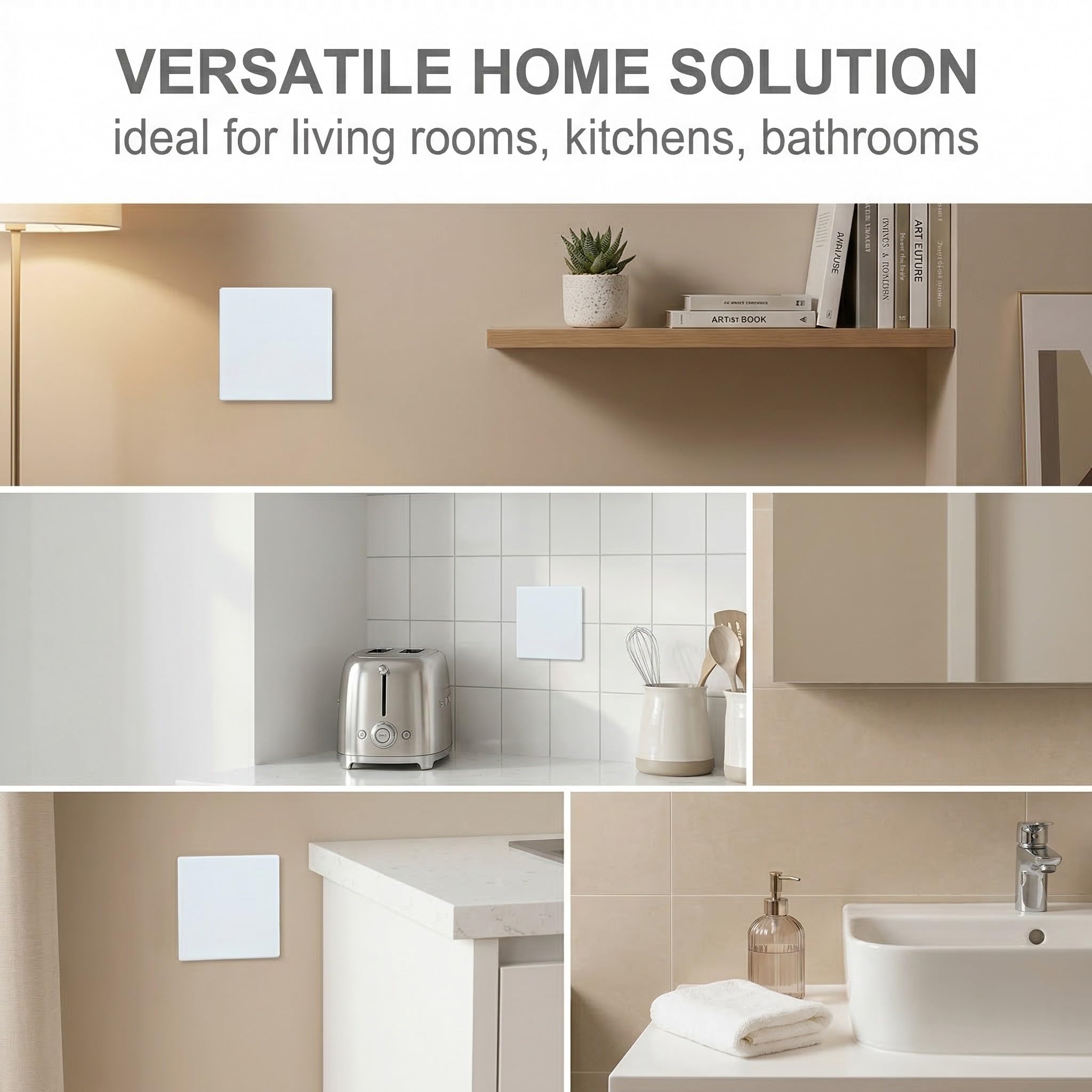 3 Piezas Tapa Enchufes, Tapa Ciega Enchufe Pared, Tapas Ciegas Empotradas Autoadhesivas 86x86 mm, Plástico Blanco, Para Enchufes o Interruptores No Utilizados