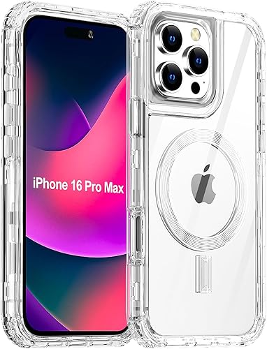 AICase Funda para iPhone 16 Pro Max, transparente construida para MagSafe, 3 en 1, resistente protección contra caídas, a prueba de golpes, caídas y