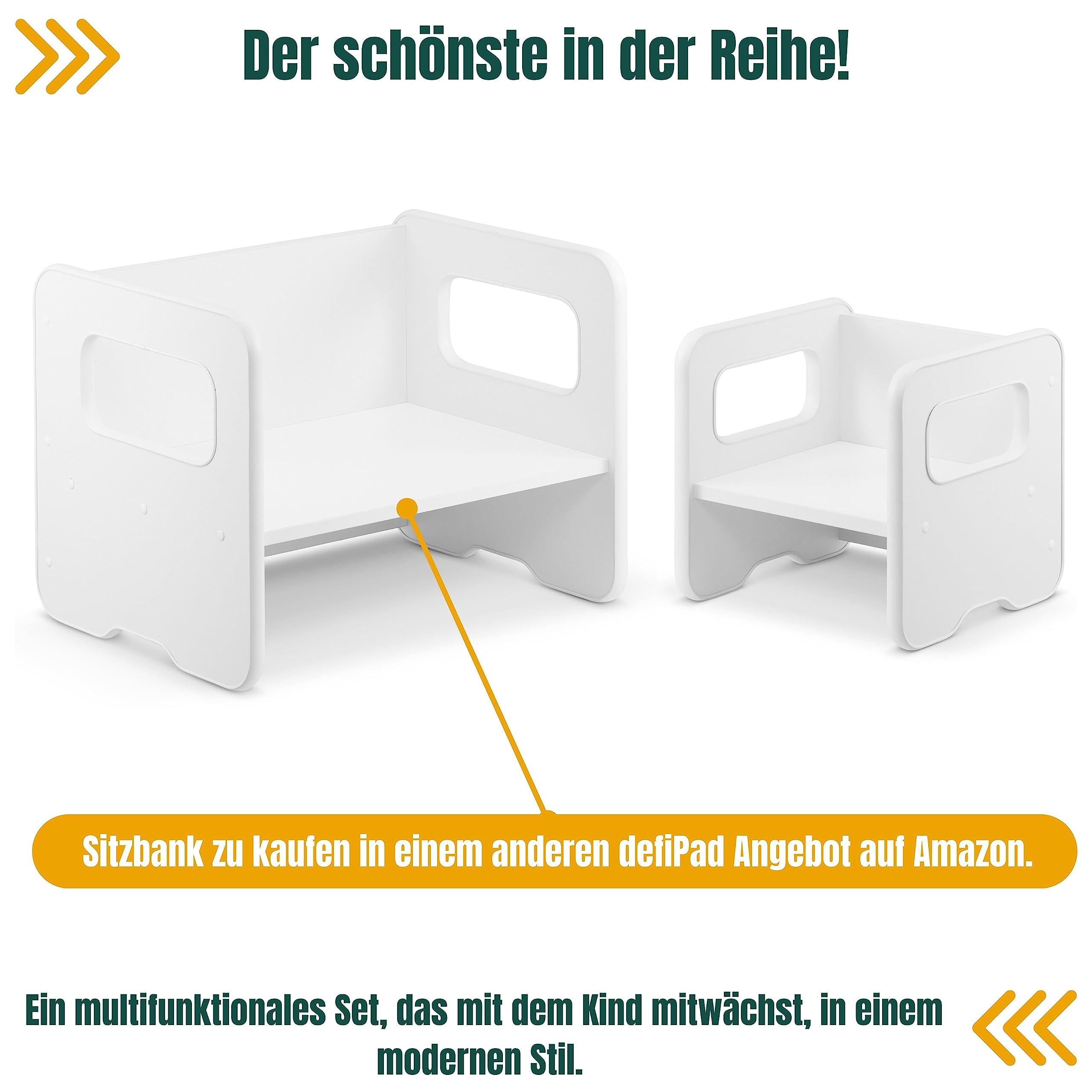 defiPad Taboret do siedzenia dla dzieci | stylowy taboret dwustronny | fotel dziecięcy od 1 roku życia | krzesło dziecięce z drewna | krzesło można przekształcić w stół | pokój dziecięcy Montessori |
