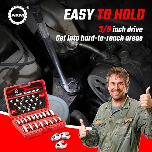 Miniatura 7 de AKM Juego de llaves para patas de gallo de 38 pulgadas, juego de llaves de tuerca de acero Cr-v de 18 piezas, pata de gallo de tuerca de 6 puntos,