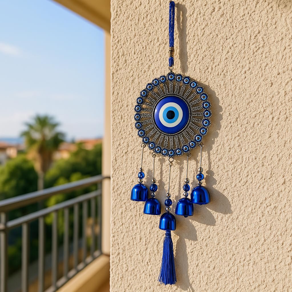 sculpmart 5 Bell Evil Eye Wind Chimes for Home Decor - Hanging Decoration Ornaments for Home Balcony and Positive Energy with Melody Sound (Classic)-image-5