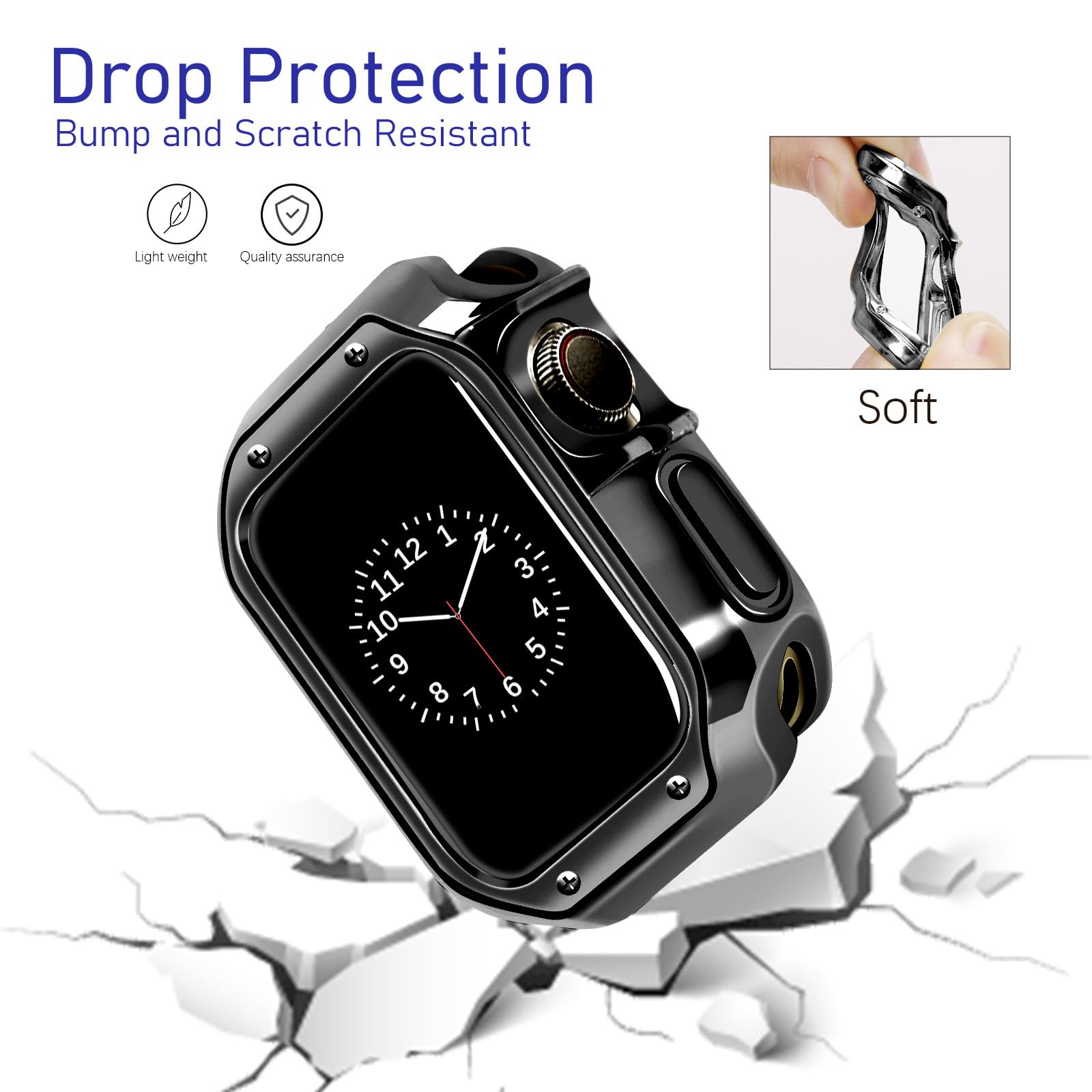 VIQIV Compatible con Apple Watch Ultra 2 Band 41/40/38/44/45/49/42 mm, para mujeres y hombres, con funda protectora, elegante, gótico, punk, correa elástica de metal, remaches, pulsera elástica de