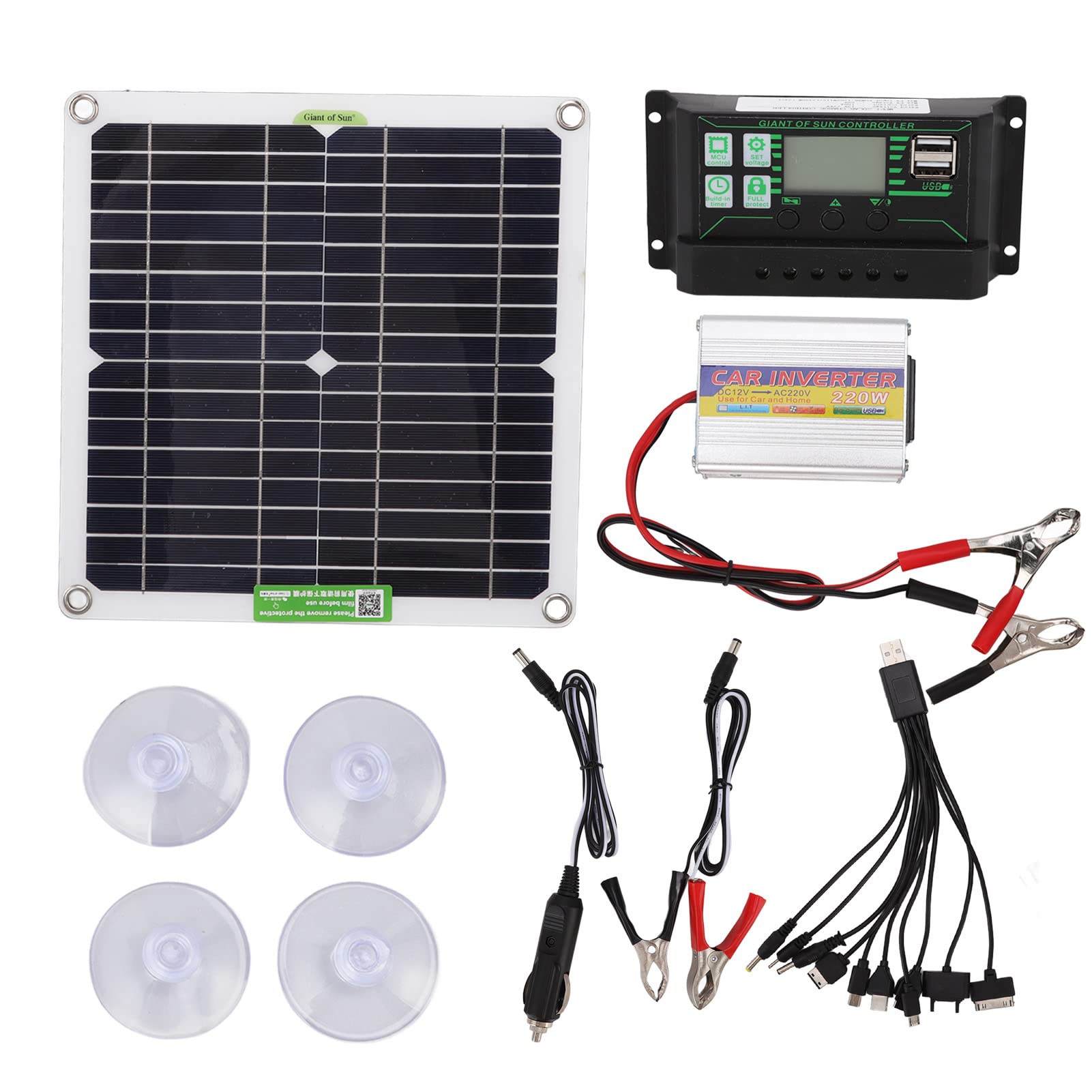 Marhynchus Kit de Panel Solar de 40W DC12V a 220V 220W Kit de Cargador Solar con Puertos USB Duales para Acampar Al Aire Libre Cas de Senderismo Casas