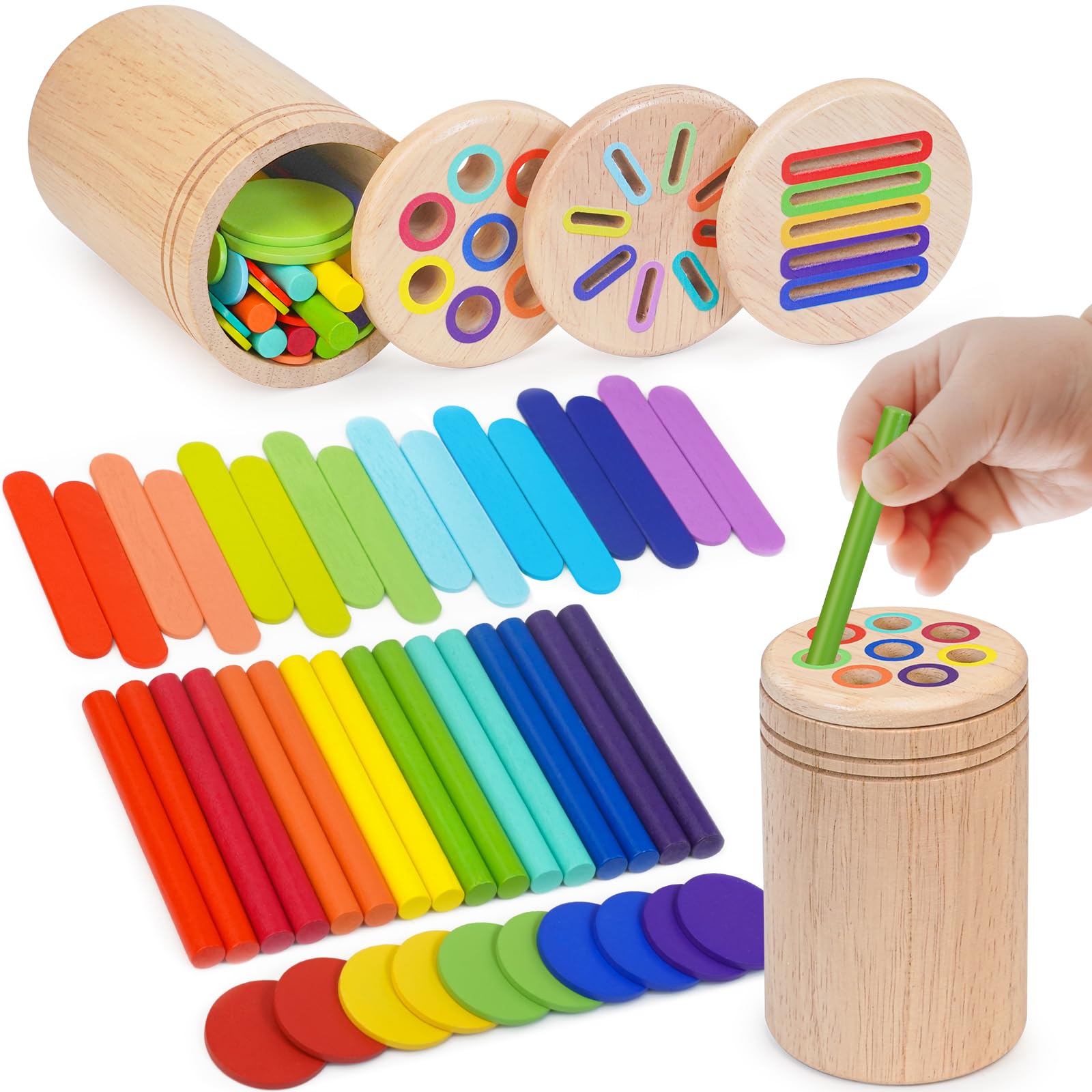 HaoVrisn Giochi Bambini 1 2 3 Anni, 3 in 1 Giochi Montessori 1 2 3 4 Anni, Legno Colori per Bambini 1 2 3 Anni, Gioco Bambino 1 2 3 4 Anni con Borsa per la Conservazione
