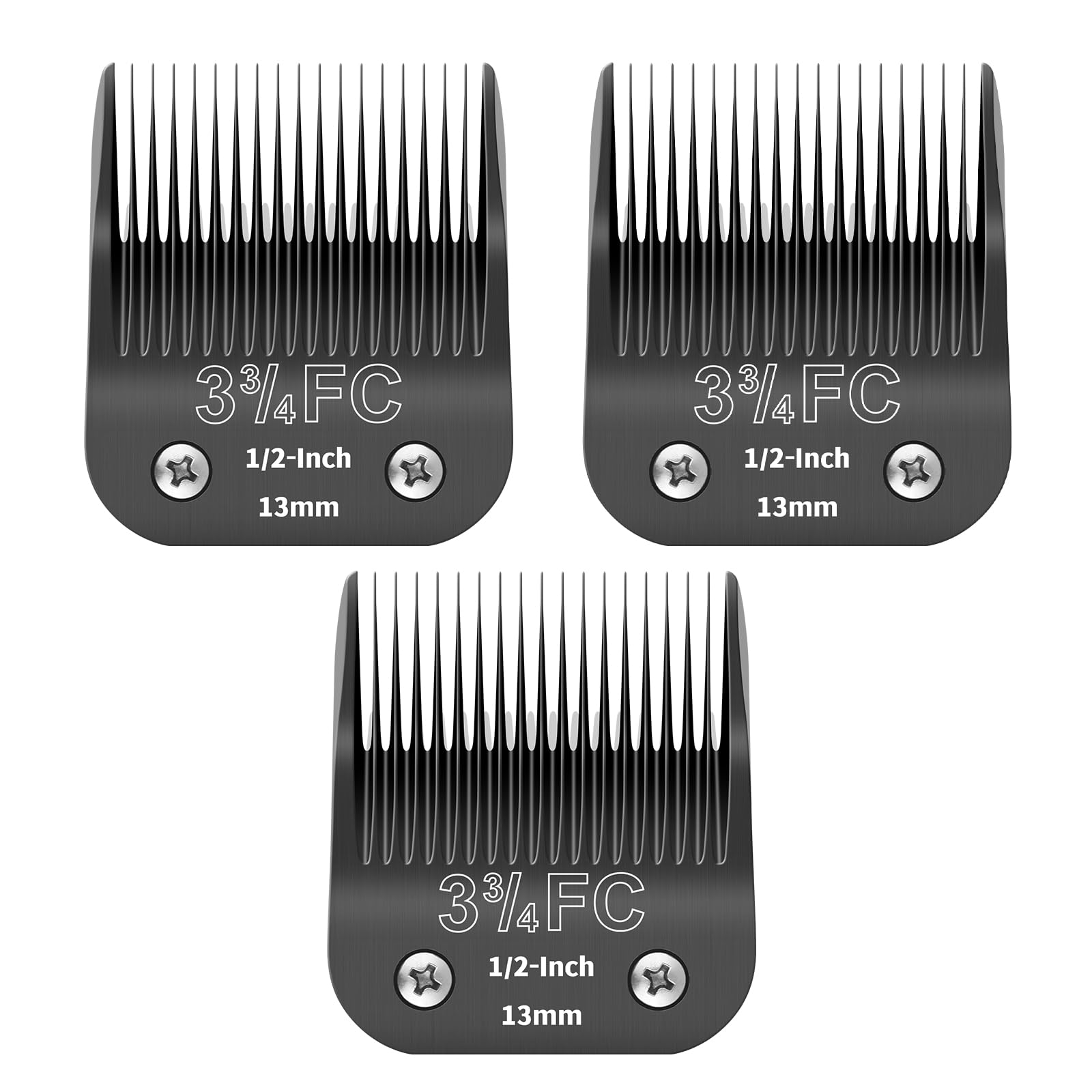 ZATEIRL Confezione da 3 Lame di Toelettatura 3-3/4FC Staccabili per Cani - Lama in Acciaio da 1/2 Pollice (13 mm) - Compatibile con Andis, Oster A5, Wahl KM-10, Moser, Heiniger - Nero
