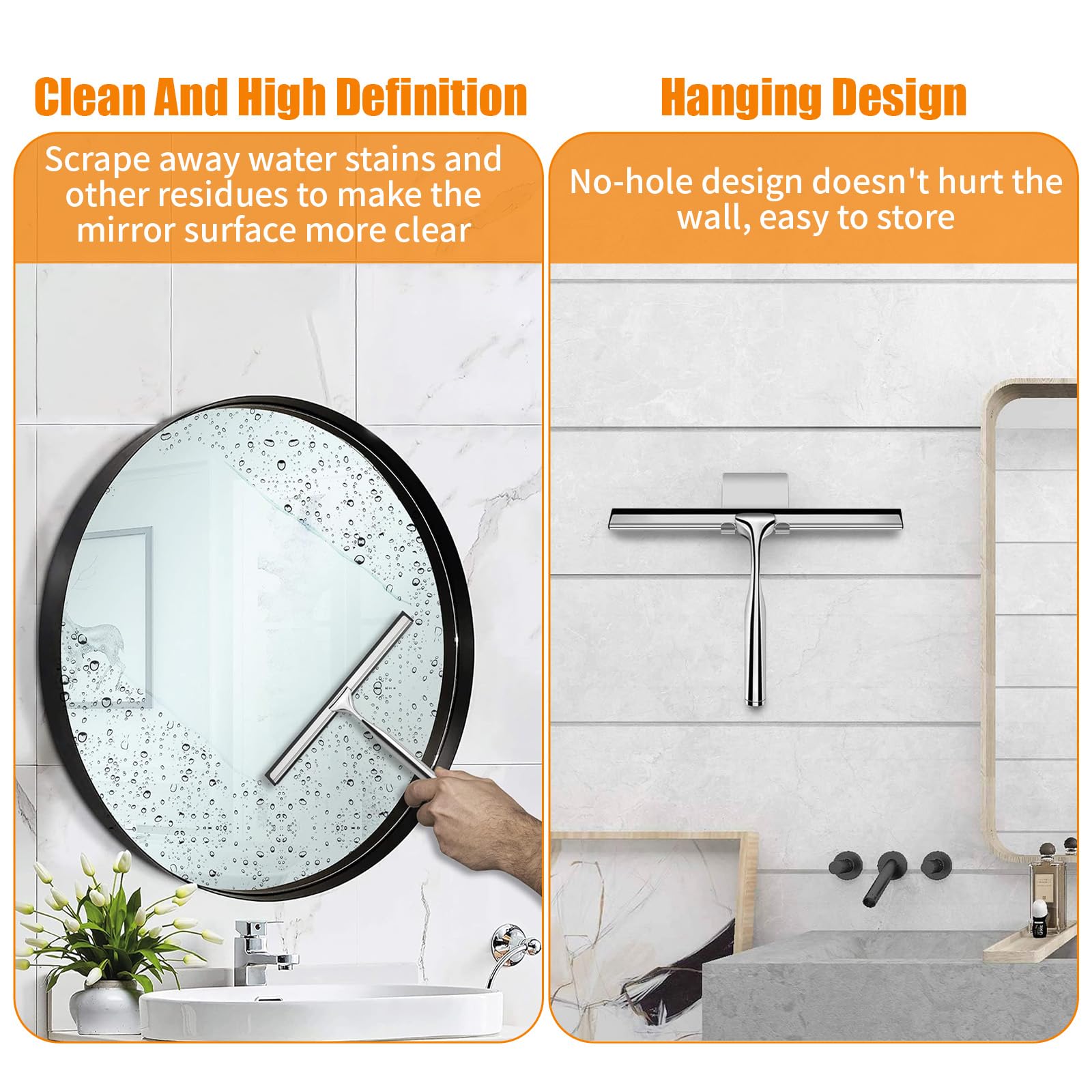 Tergivetro Doccia 25cm Acciaio Inox - Con Gancio Adesivo, Per Pulire Vetri E Piastrelle