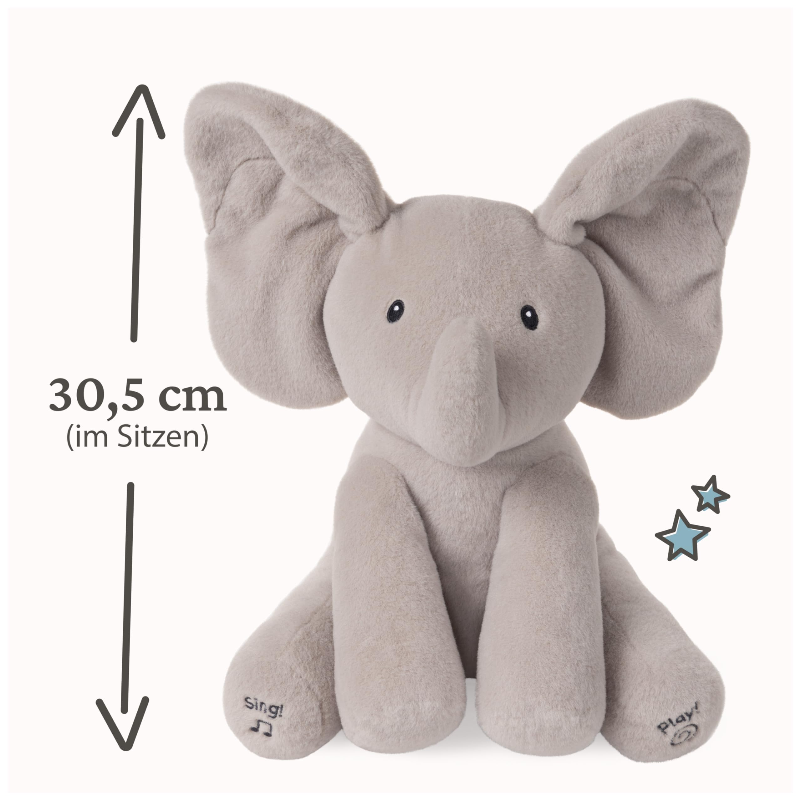 GUND Flappy, der singende und sprechende Elefant spielt Guck-Guck mit den Ohren - deutsch, ca. 30 cm