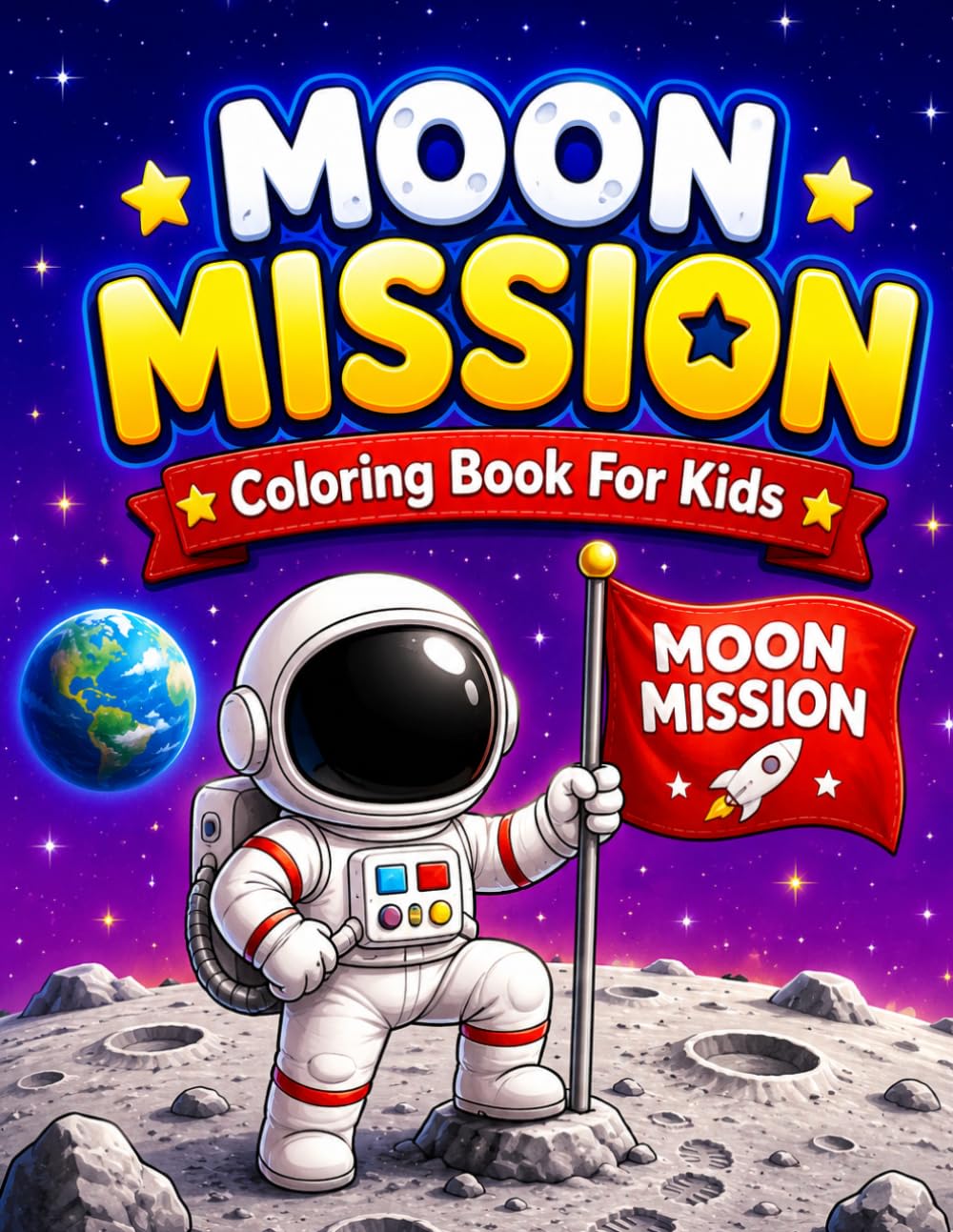 Moon Mission Coloring Book for Kids: Fun Astronaut Adventures with Rockets, Lunar Rovers, Moon Bases, and Outer Space Exploration Scenes for Boys and Girls Ages 6-12