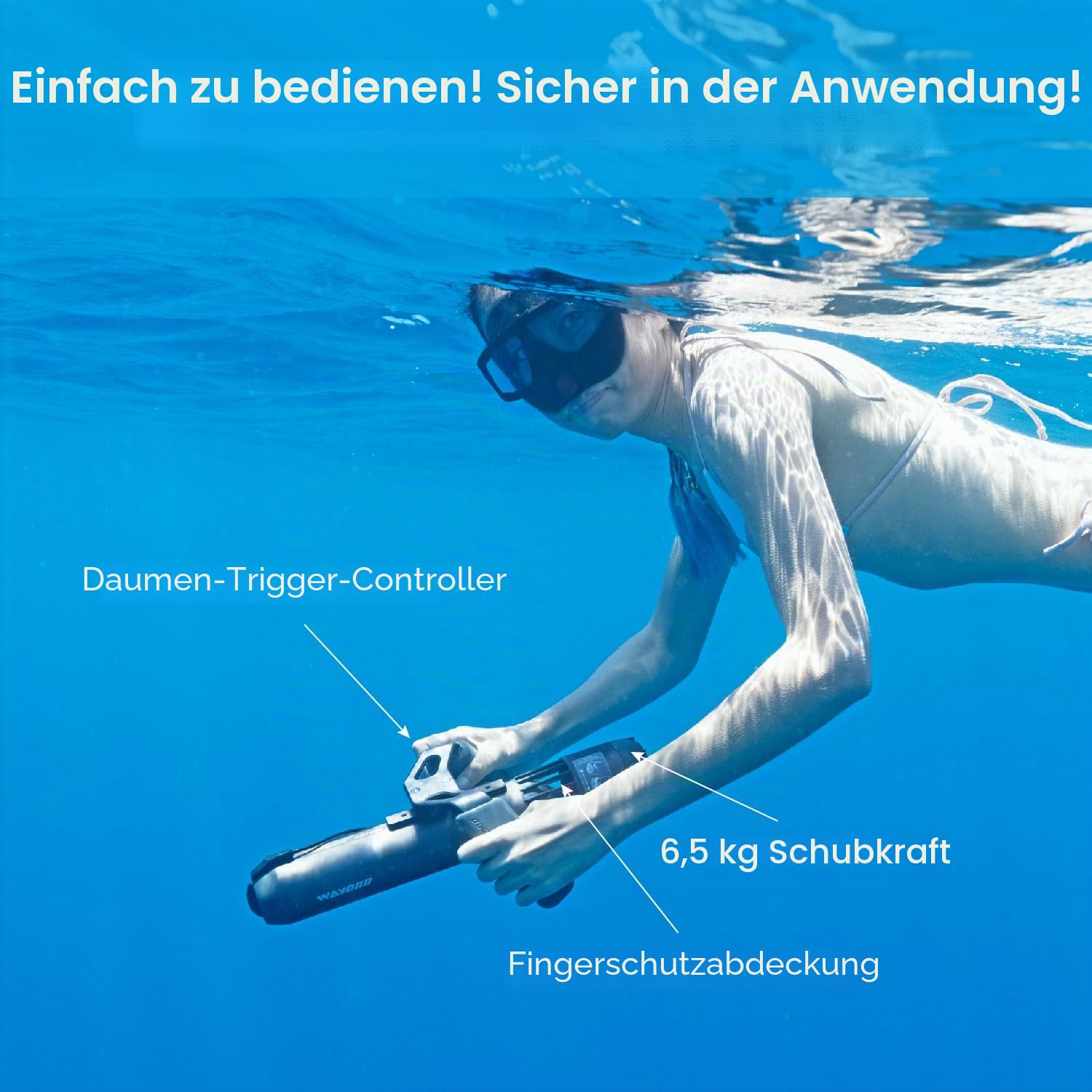 Waydoo Subnado Unterwasser-Scooter, Sea Scooter mit Daumensteuerung für SUP Paddle Board, Pool, Tauchen & Schnorcheln, kompakt & tragbar für Erwachsene & Kinder, Grau/Rot