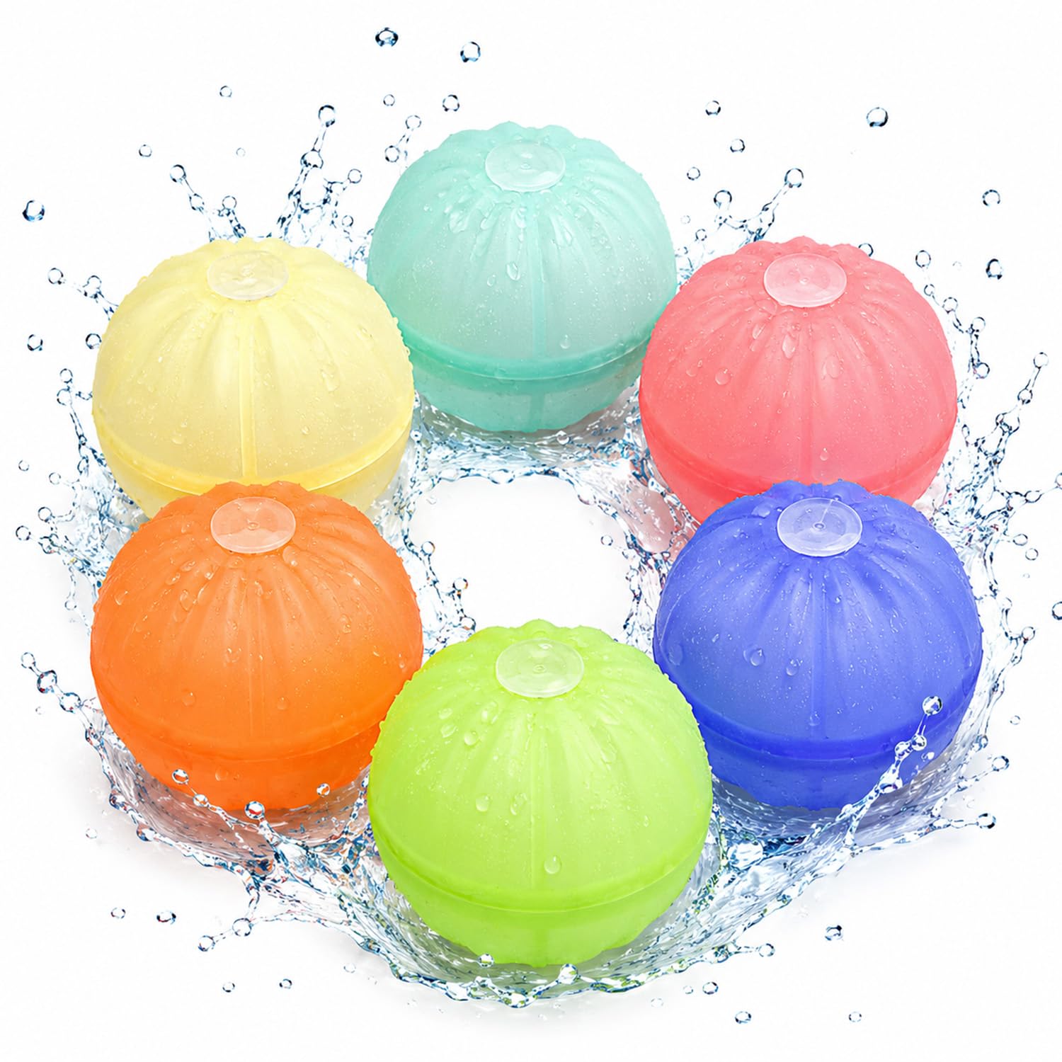 6Pack Reusable Water Balloons, Quick Fill Self Sealing Silicone Water Bombs, Colorful Water Balloons for Kids Adults, Water Balls Refillable for Pool Party, Beach, Backyard Summer Water Fun