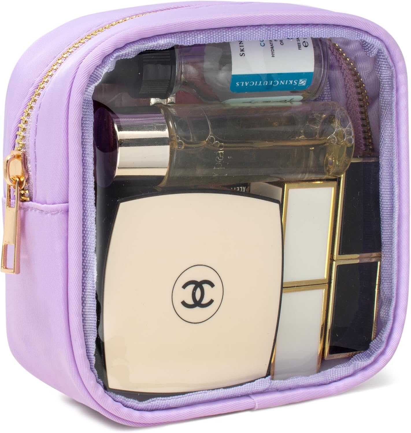 Clear Makeup Bag for Purse - Small Cosmetic Bag, Toiletry Bags, Cute Travel Makeup Bag, Coin Purse, Car Accessories Organizer - Storage Travel Essentials for Women & Girls (Clear-Purple)