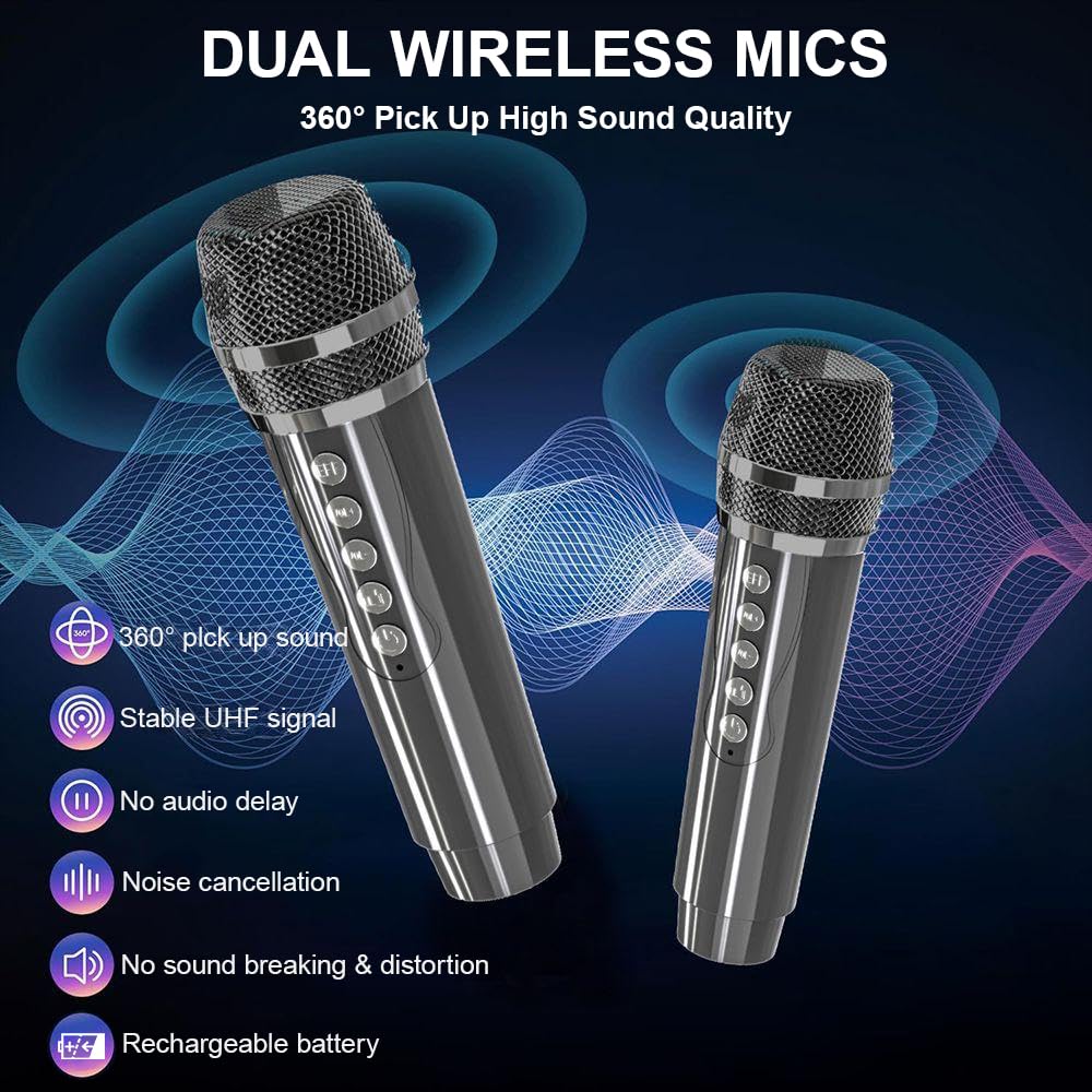 Cassa Bluetooth Karaoke con Microfono, Altoparlante Bluetooth Portatile Microfoni Wireless Karaoke con Megafono e Luci LED per Adulti e Bambini, Partybox Cassa Bmplificata Sistema PA per Feste,Esterno