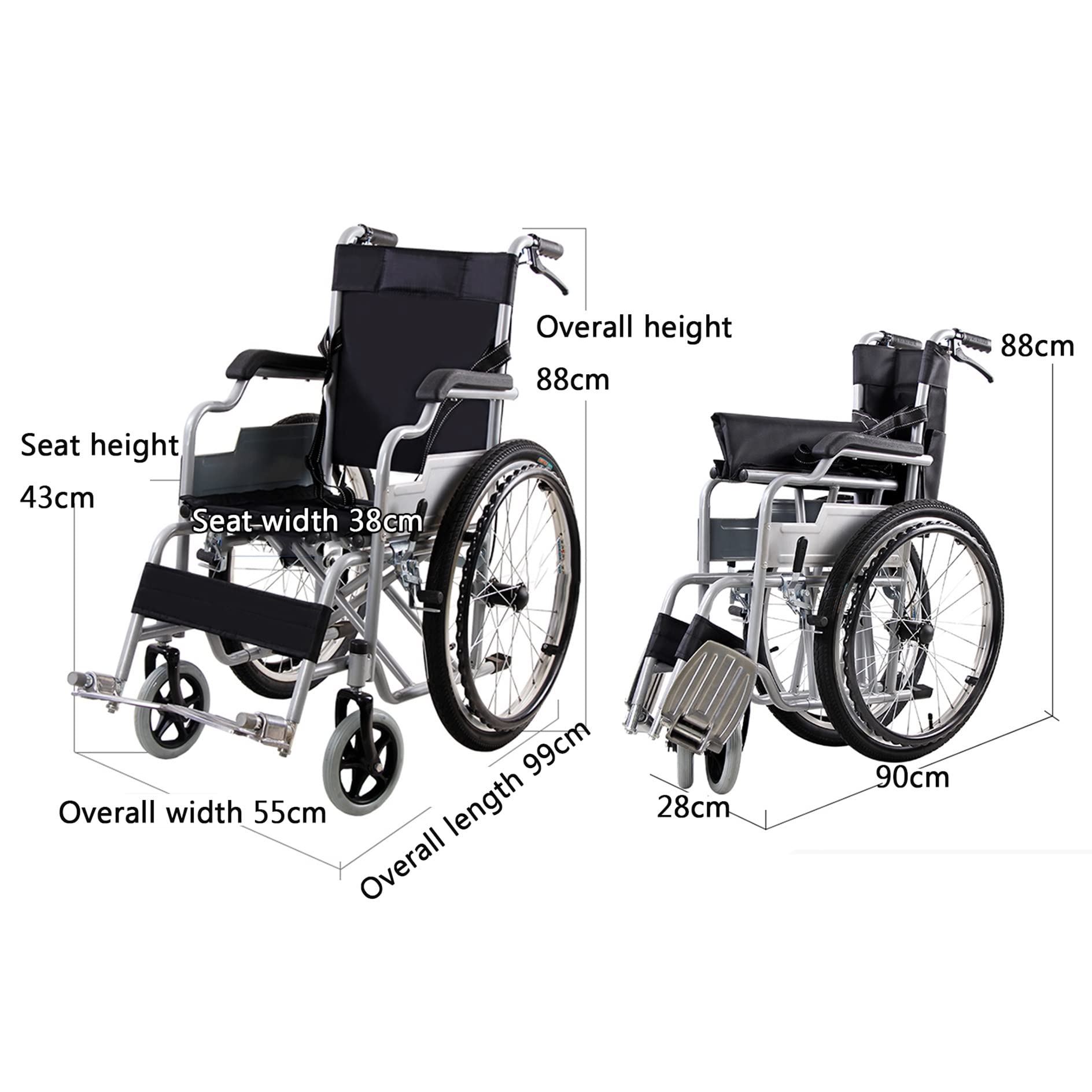 Silla de Ruedas de Transporte Plegablera,Sillas de Ruedas Autopropulsables Plegables Fuertes para Adultos/Black