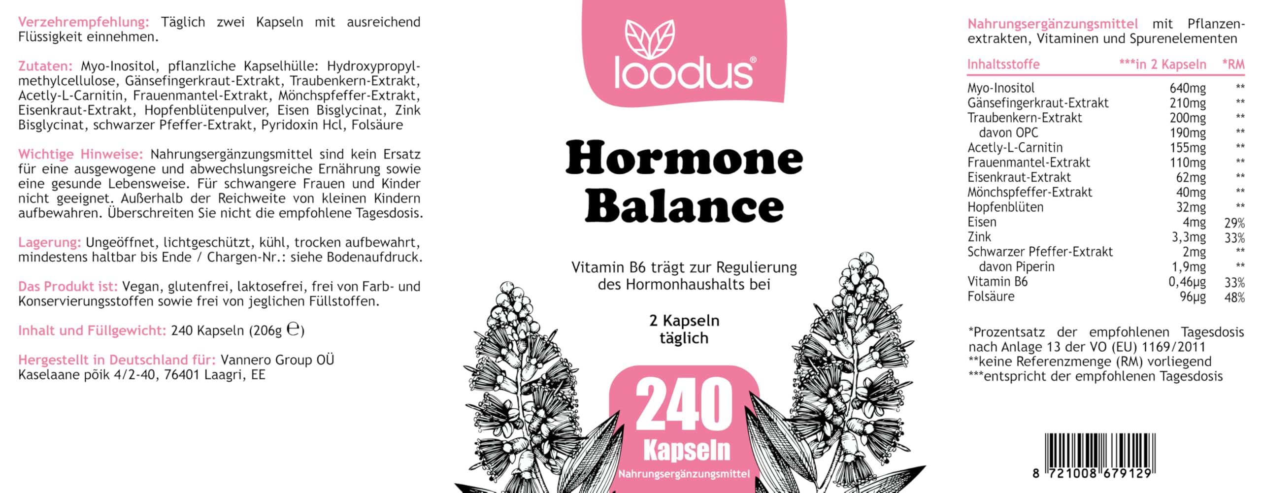 Hormon Balance Frauen PMS Kapseln - Myo-Inositol Mönchspfeffer hochdosiert | 240 PMS Komplex Hormone Balance Kapseln - Myo-Inositol OPC Gänsefingerkraut Acetyl-L-Carnitin Frauenmantel Mönchspfeffer & B6