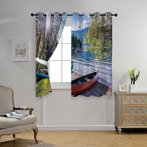 YANFENQI Cortinas De Cocina Modernas Landscape Grommet Short Curtain for Doorway Cortinas para Ventanas De Cuarto 110Inch Width by 96Inch Length,2
