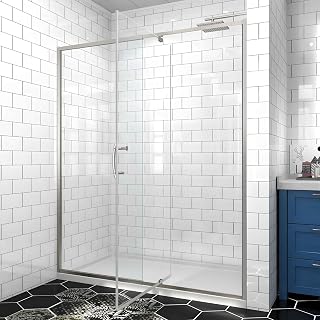 56-60" W x 71" H Pivot Glass Shower Door,1/4"(6mm) Thick Clear SGCC Tempered Shower Glass Door,Brushed Nickel Shower Door,Reversible Installation