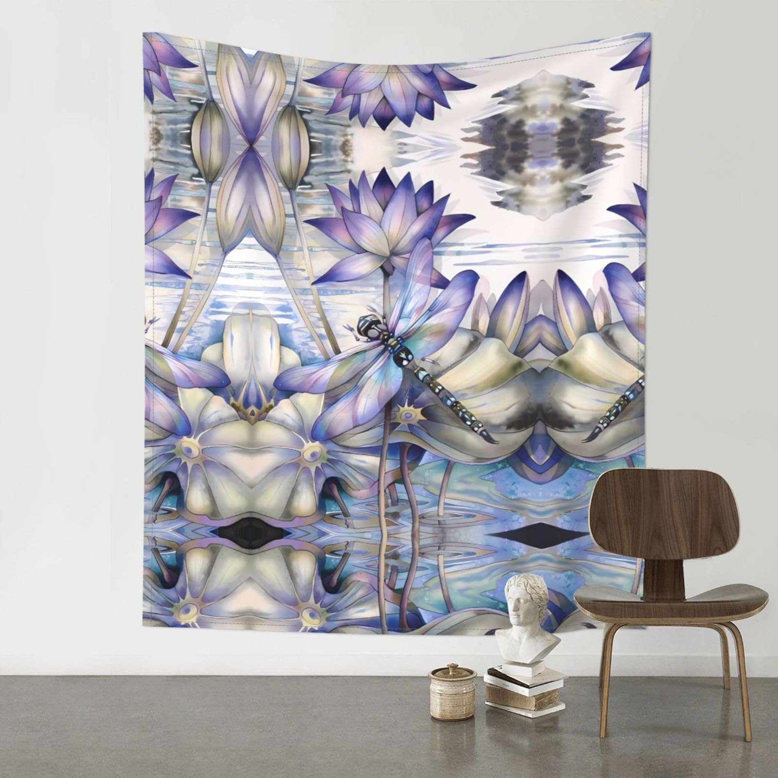 WHJSHOP dragonfly on lotus flower Prints 60x51in Wall Tapestry Boho Throw – Durable Polyester Home Decor Dorm Room Beach Blanket