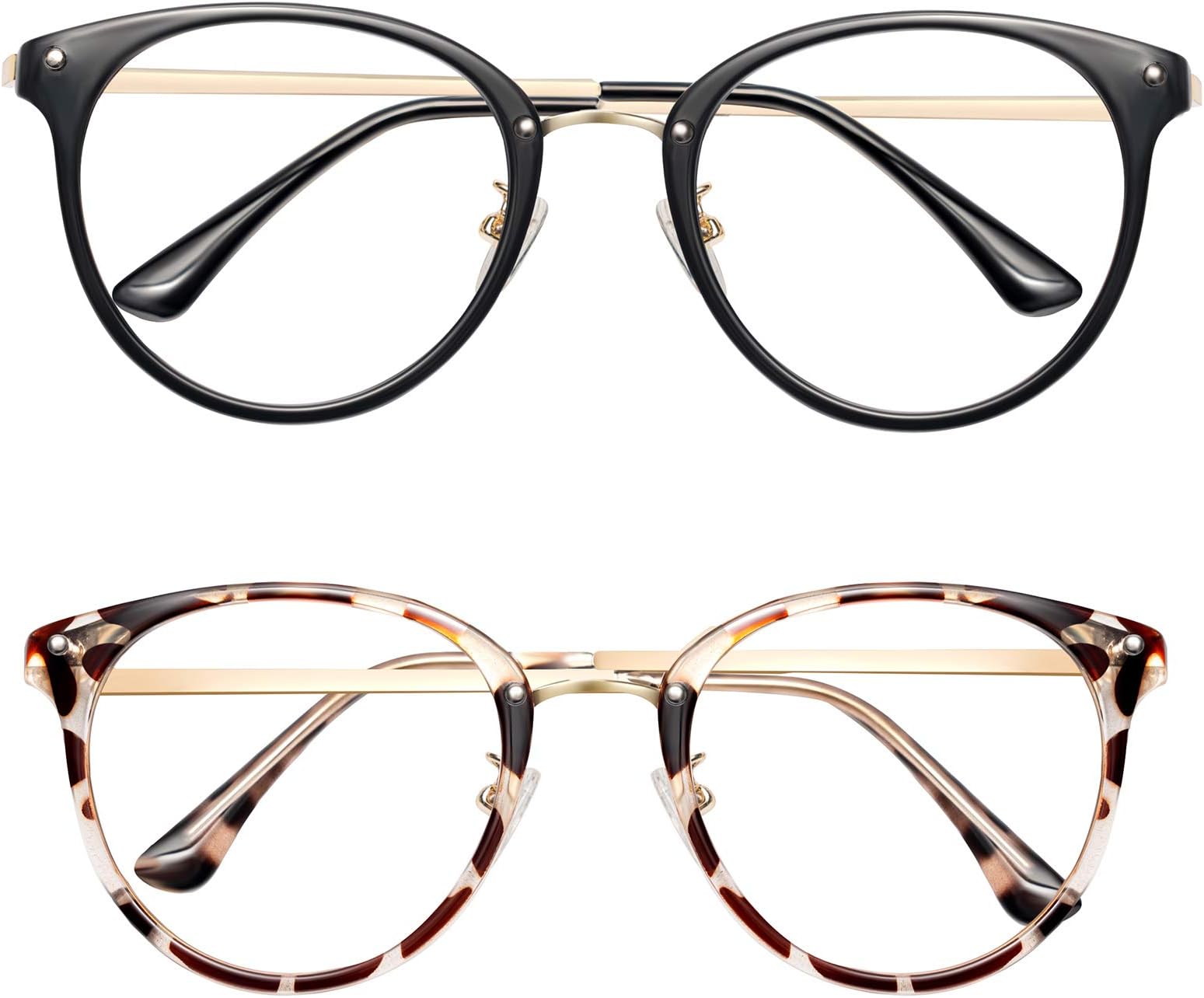 Blue Light Blocking Glasses Computer Gaming Clear Frame Women Men Anti Blue Light Glasses Women Lightweight Computer Glasses Non-Prescription Lens Anti Glare anti Headache (Black + Leopard, 2PCS)