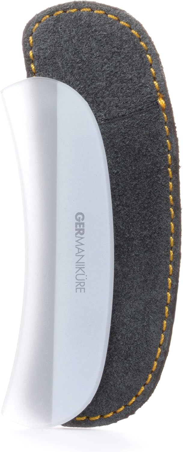 GERMANIKURE Gray Glass Moonfile in Suede Case, Ethically Made in Czech Republic, Easy Guided Nail File