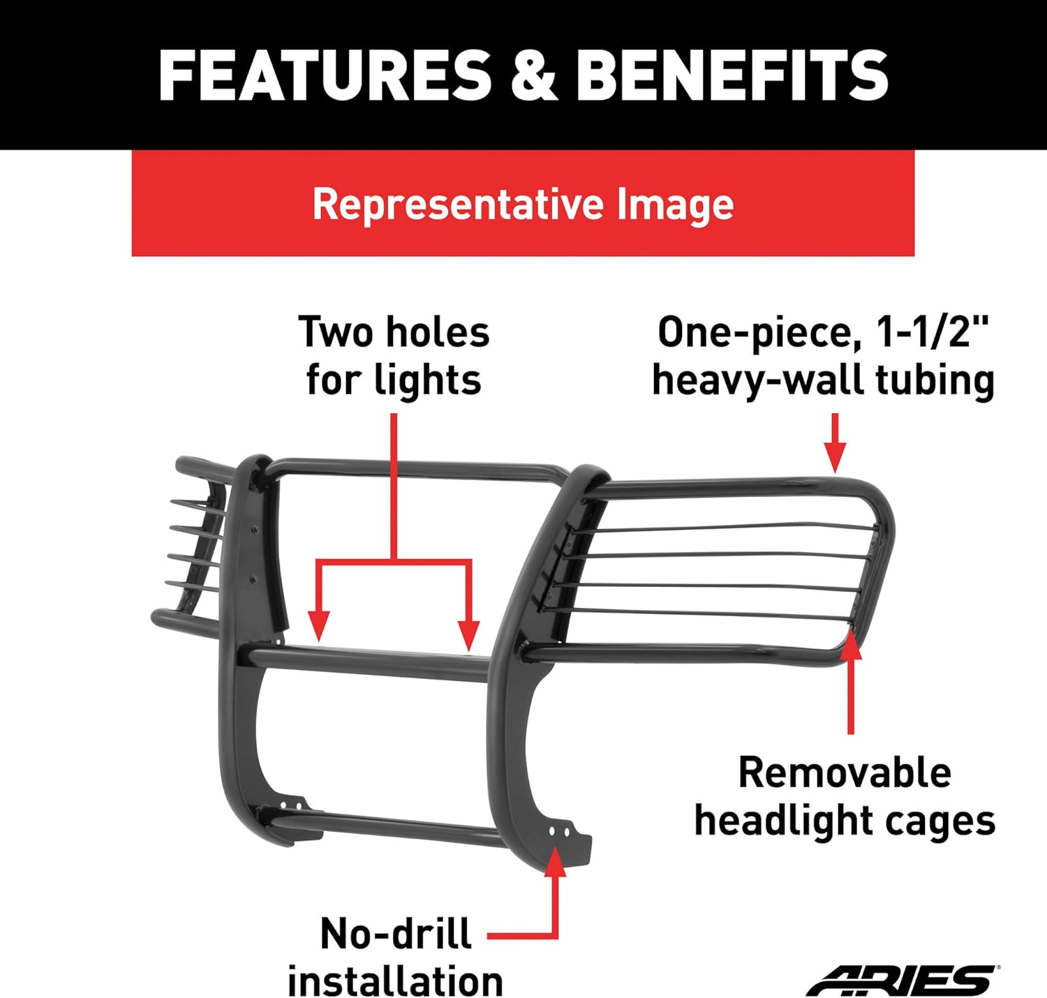 Aries 3069 1-1/2-Inch Black Steel Grille Guard, No-Drill, Select Ford Ranger