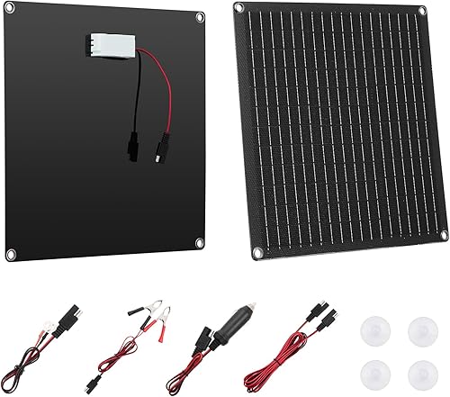 VEVOR Cargador de batería de panel solar de 20 W y 12 V, cargador de batería solar con controlador inteligente integrado y 3 cables de conexión,