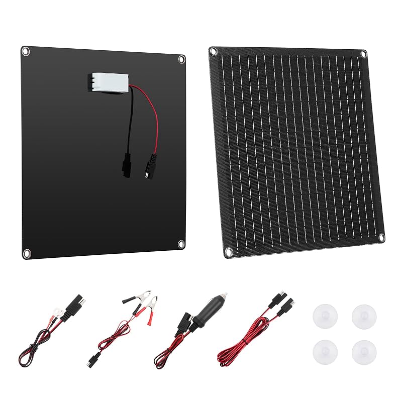 VEVOR Painel Solar Monocristalino de 20 W e 12 V para Carregador e Mantenedor de Bateria, Controlador Inteligente Integrado, IP67