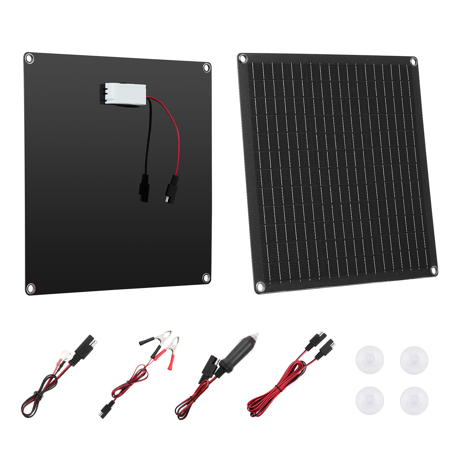 VEVOR Monokristallines 12V Solarpanel-Kit 20W – Batterieladegerät mit integriertem Smart Controller & 3 Verbindungskabeln