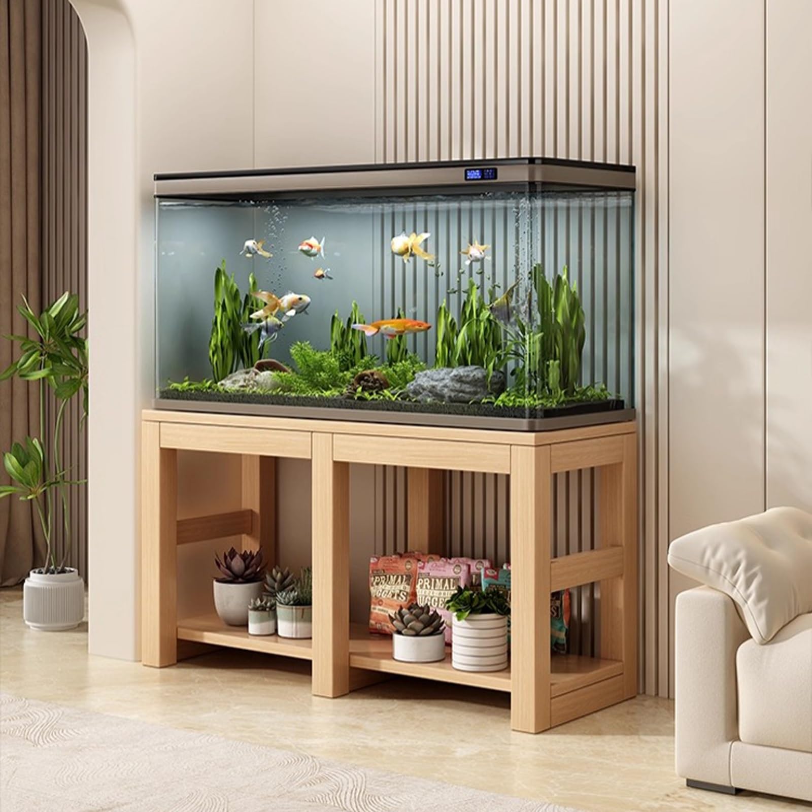 Solid Wood Aquarium Stand, Wide Multi-tier Fish Tank Stand, Minimalist and Versatile, Flexible Storage, Sturdy, Suitable for Living Rooms and Balconies(Natural Wood,59.1x23.6x24.4in)